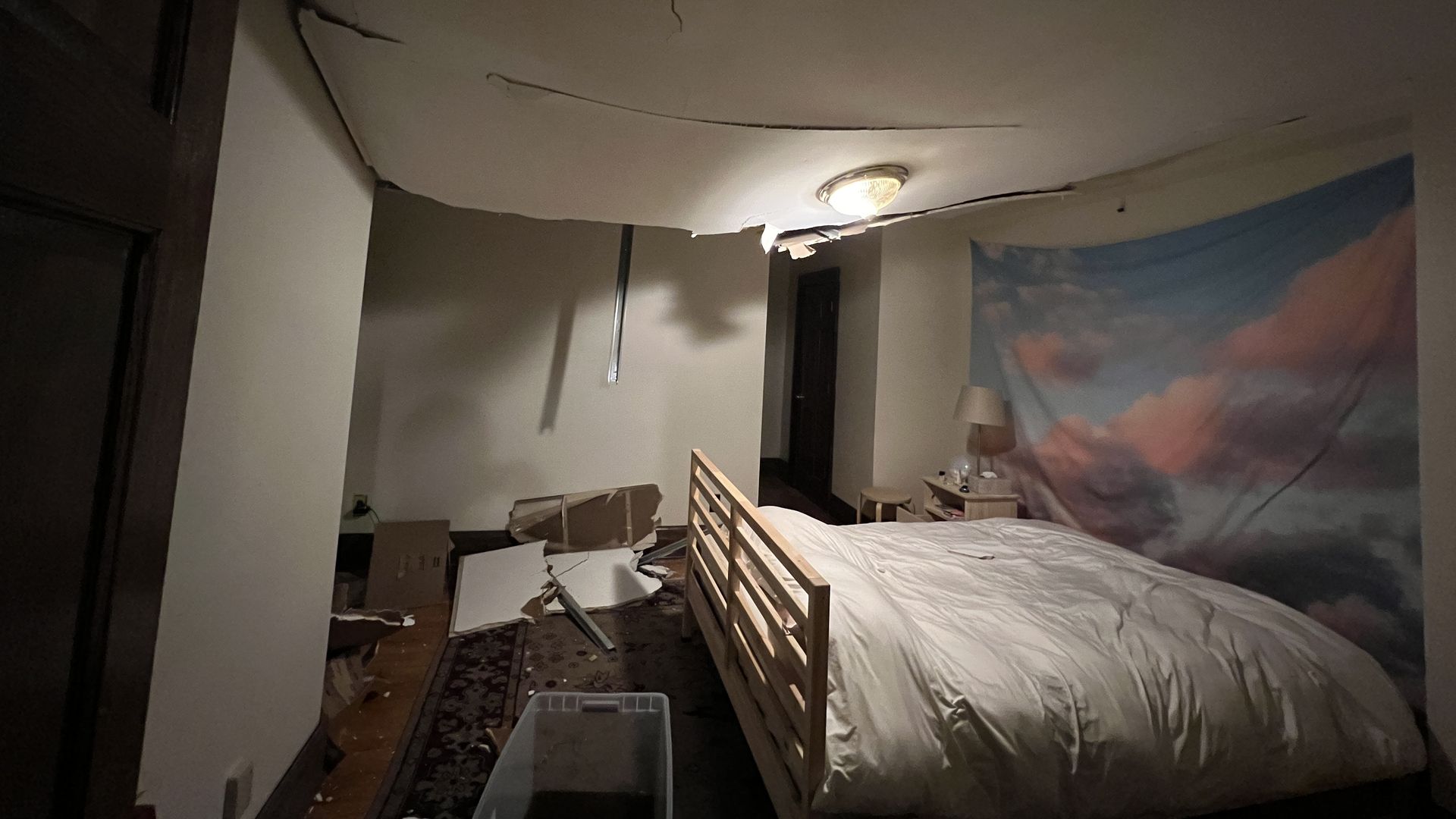 Water damage collapsed multiple ceilings at the Addison apartments Christmas morning