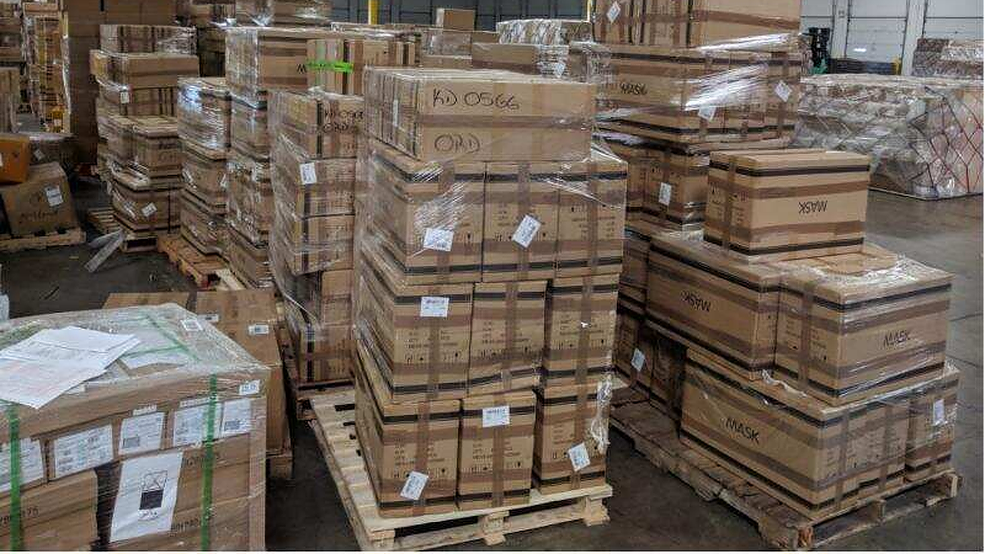 The boxes of counterfeit N95 masks seized by CBP officers in Chicago.