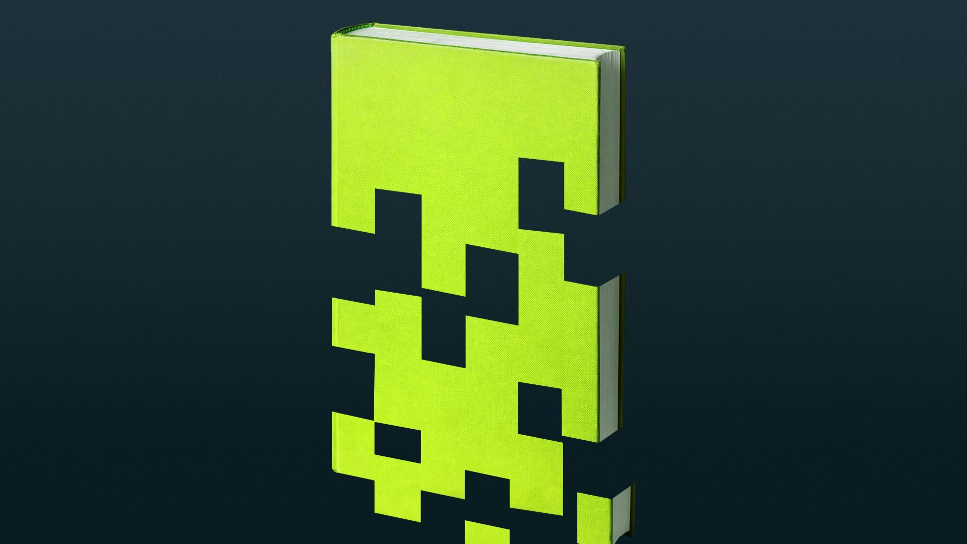 Illustration of a book appearing to pixelate and disintegrate towards the bottom