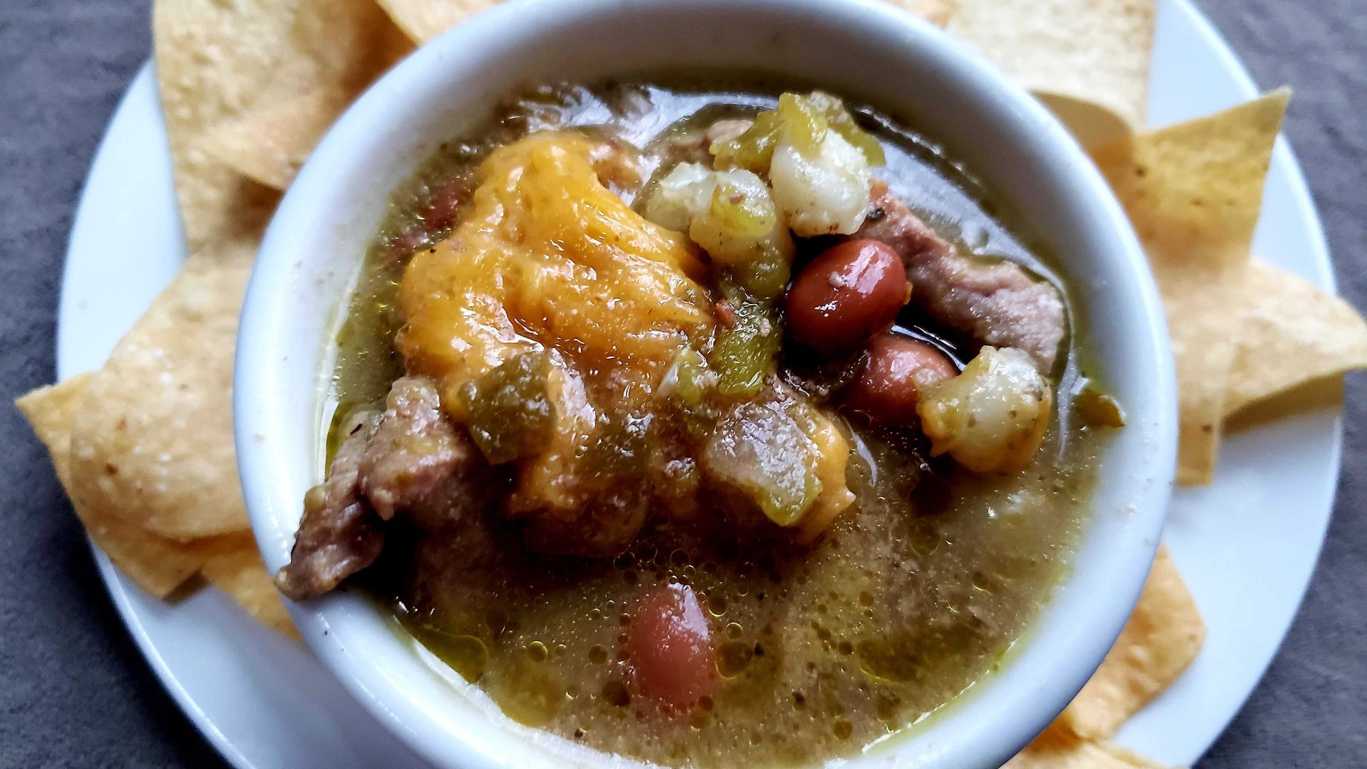 Photo of a bowl of chili. 