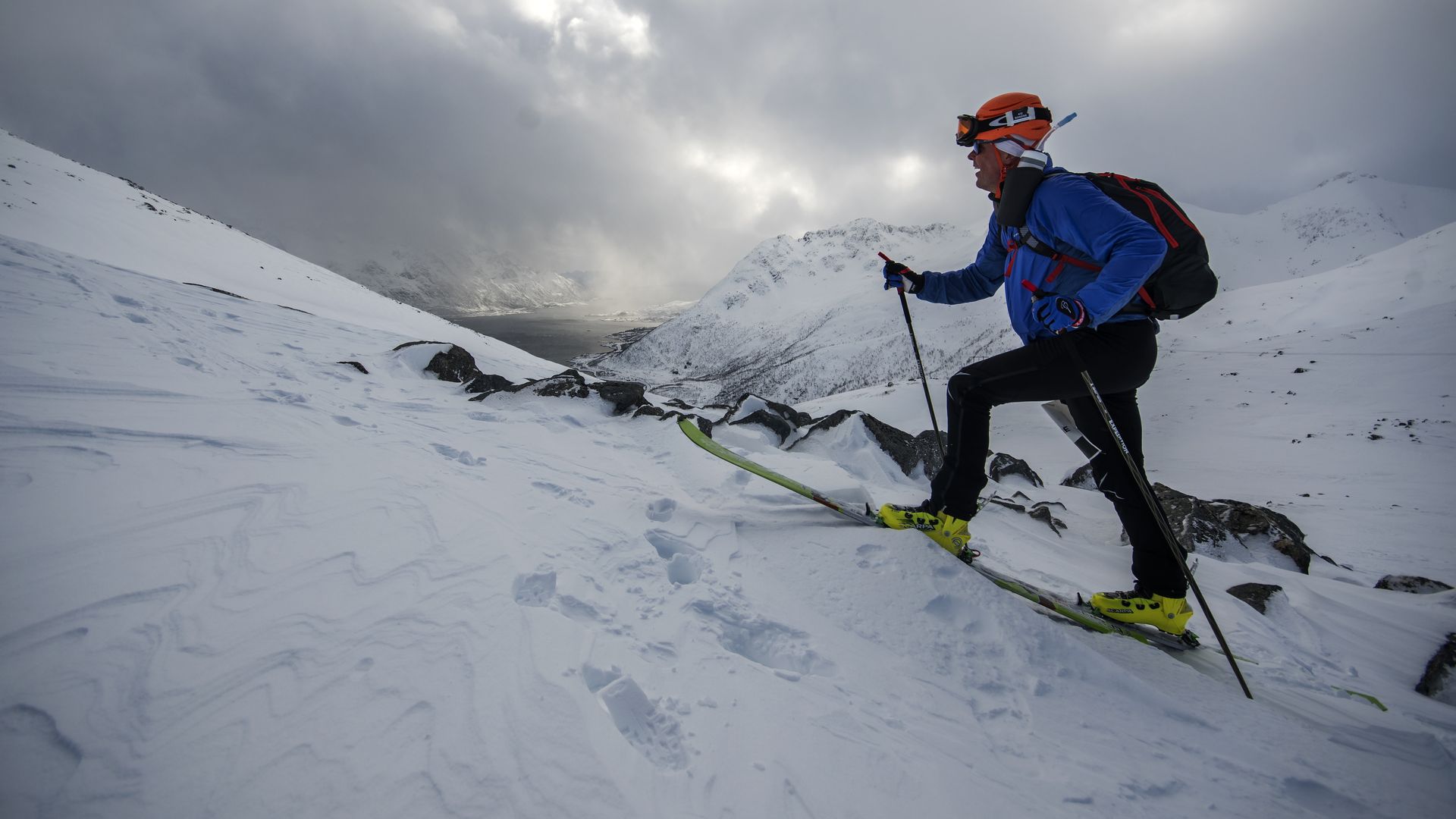 A skier competes in a skimo race in Norway. Photo: Kai-Otto Melau/Getty Images