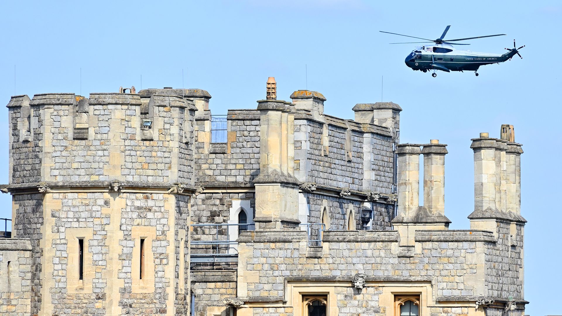 Marine One is seen over Windsor Castle as President Biden visited in June.