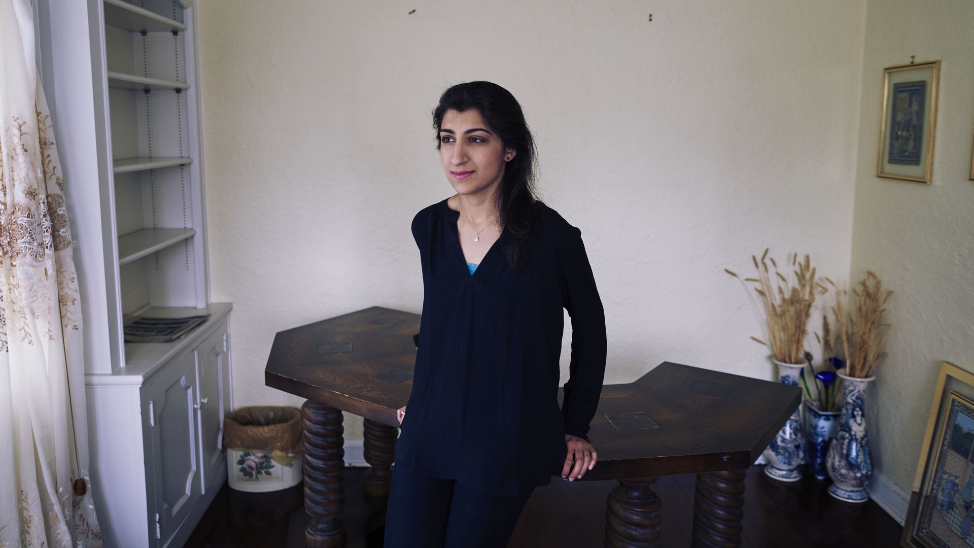 Portrait of Lina Khan at her home.