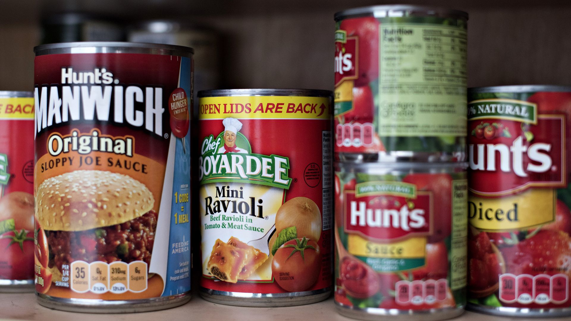 Cans of Conagra Brands' products.