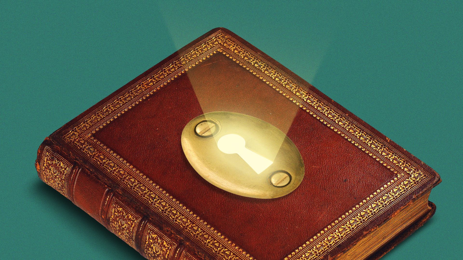 Illustration of a glowing keyhole on an old book.