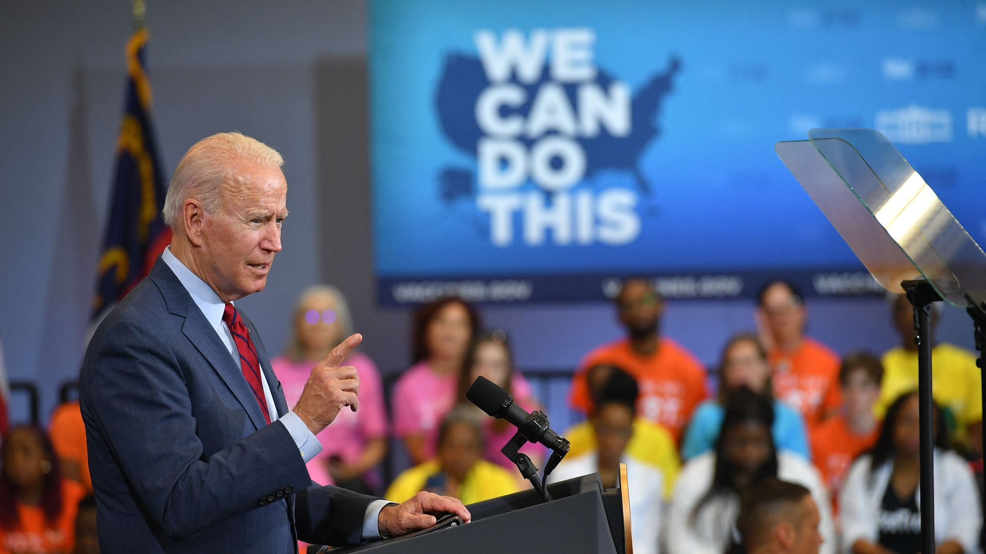 US President Joe Biden speaks after visiting a mobile vaccination unit at the Green Road Community Center in Raleigh, North Carolina.