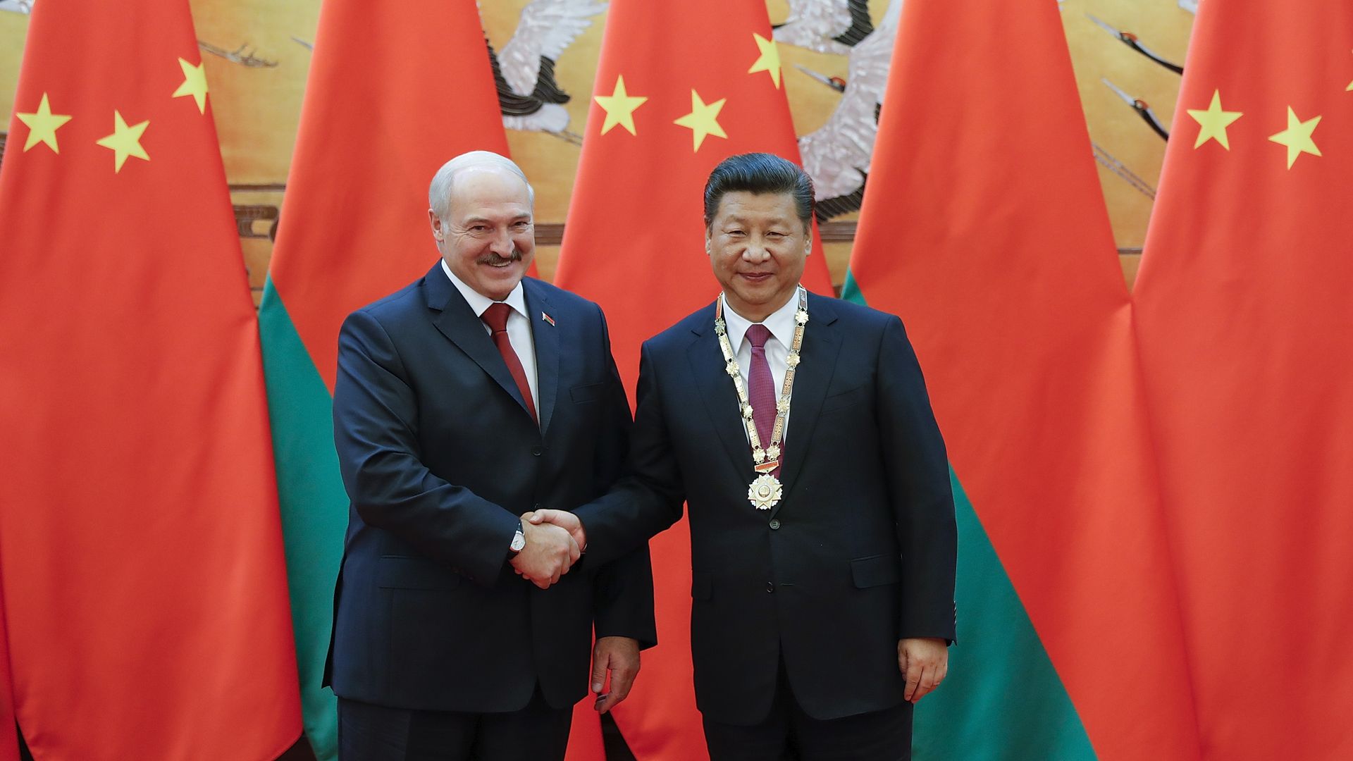 Alexander Lukaschenko meets Xi Jinping at the Great Hall of the People on September 29, 2016 in Beijing