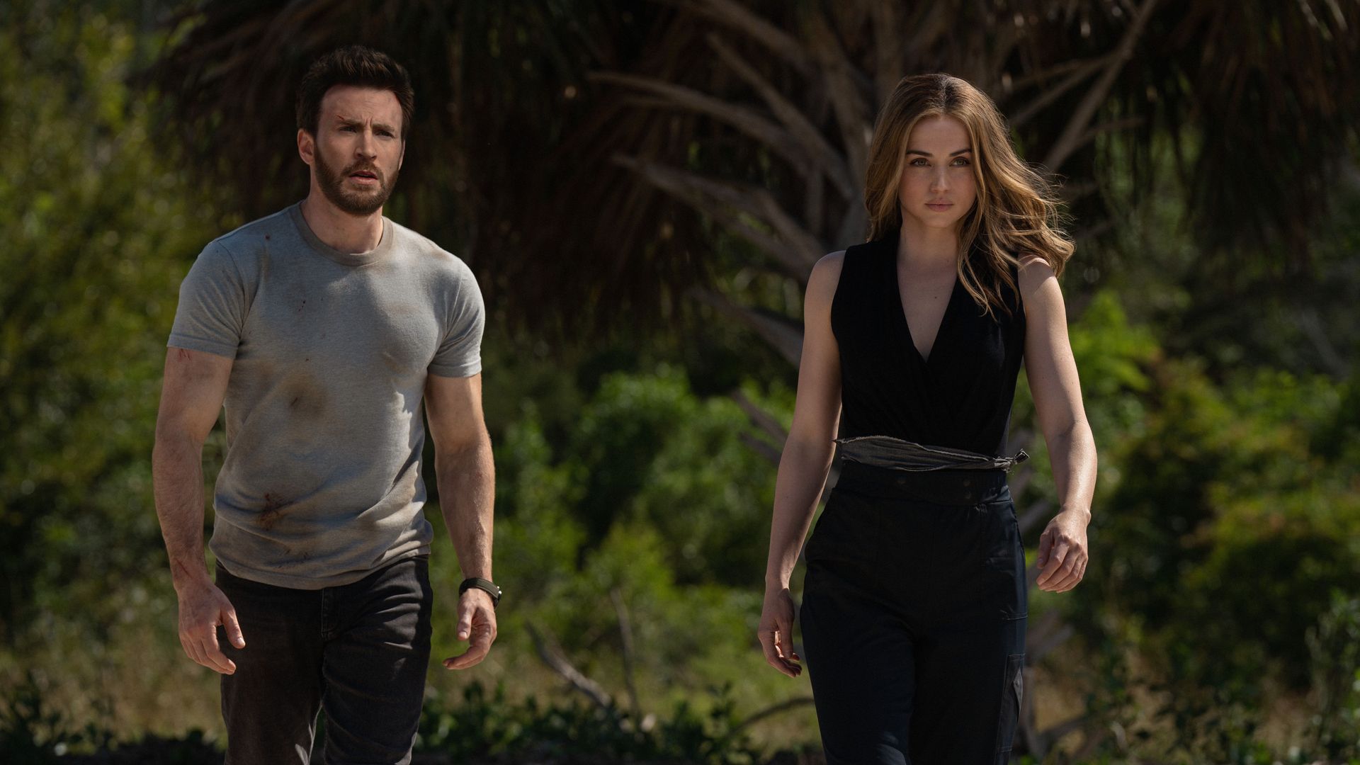 Chris Evans and Ana de Armas in "Ghosted," premiering April 21, 2023 on Apple TV+.