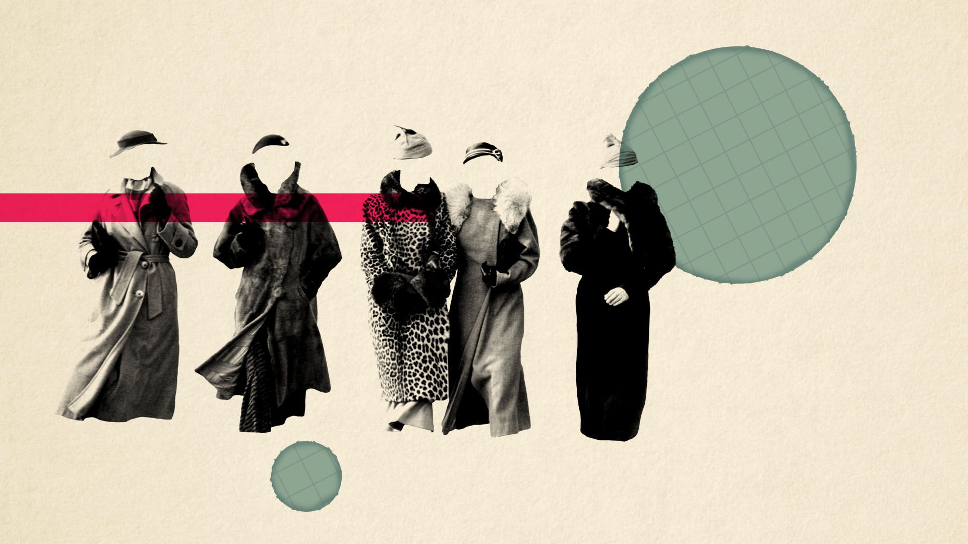 Illustration of five women in vintage clothing