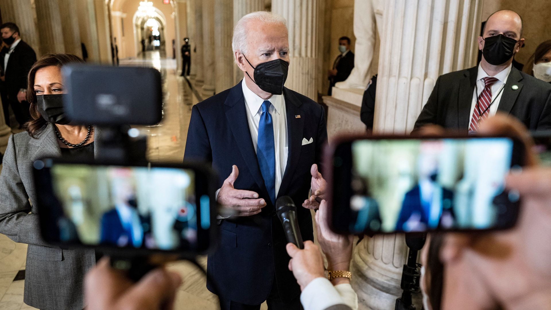President Biden is seen addressing reporters after his Jan. 6 anniversary remarks in the Capitol.
