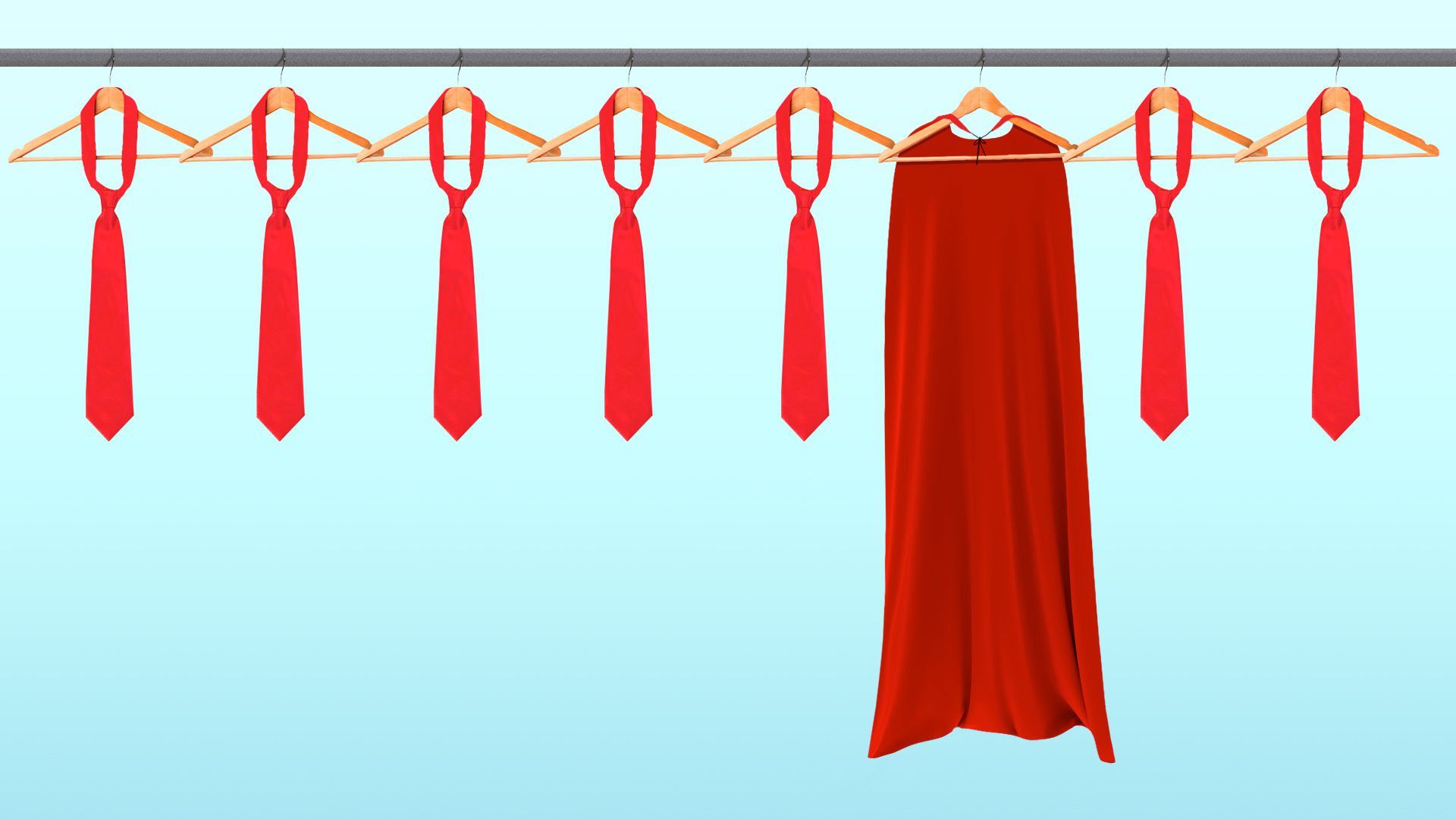 An illustration of a cape hanging among a row of ties