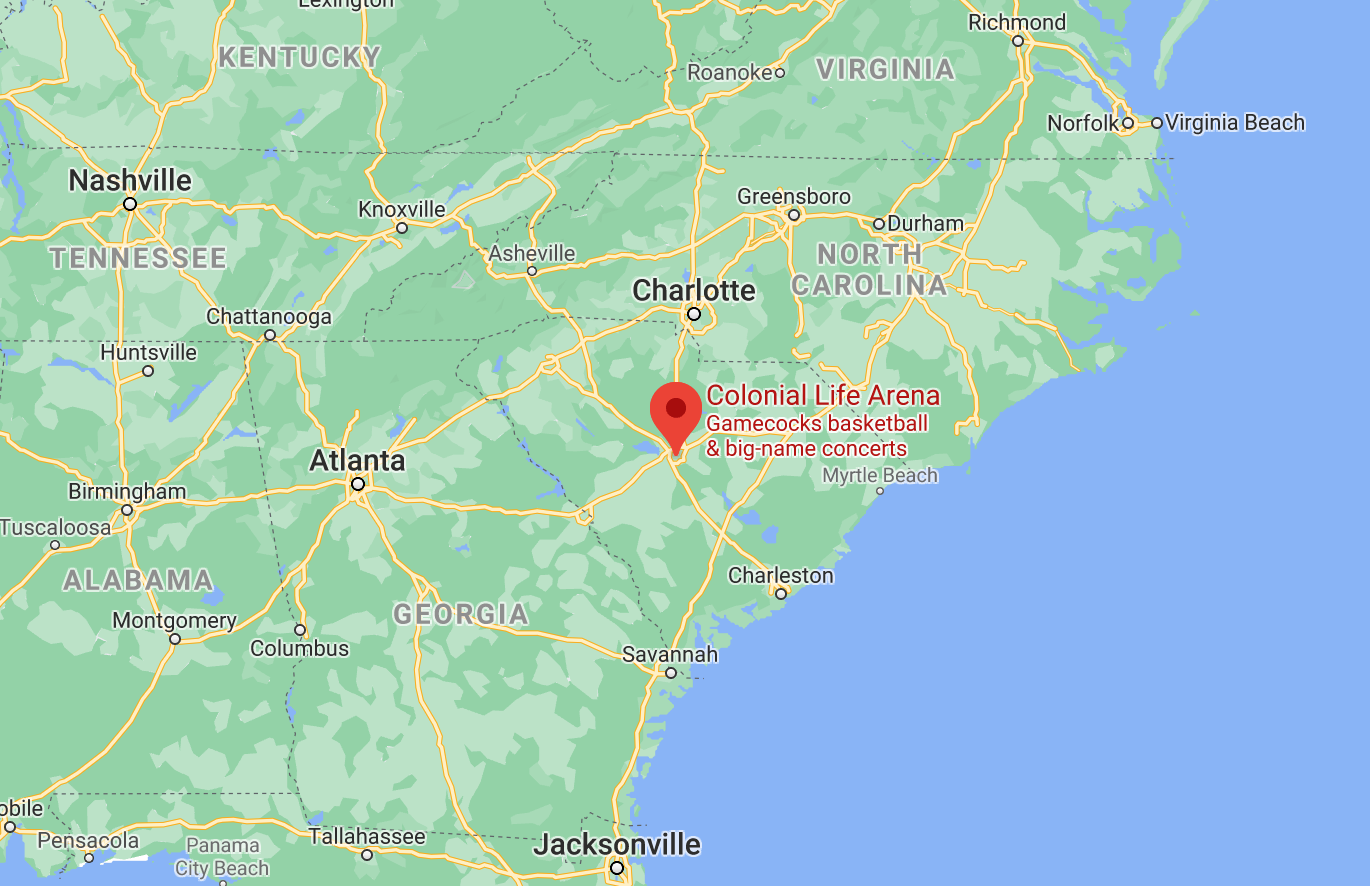 screenshot of columbia south carolina google maps