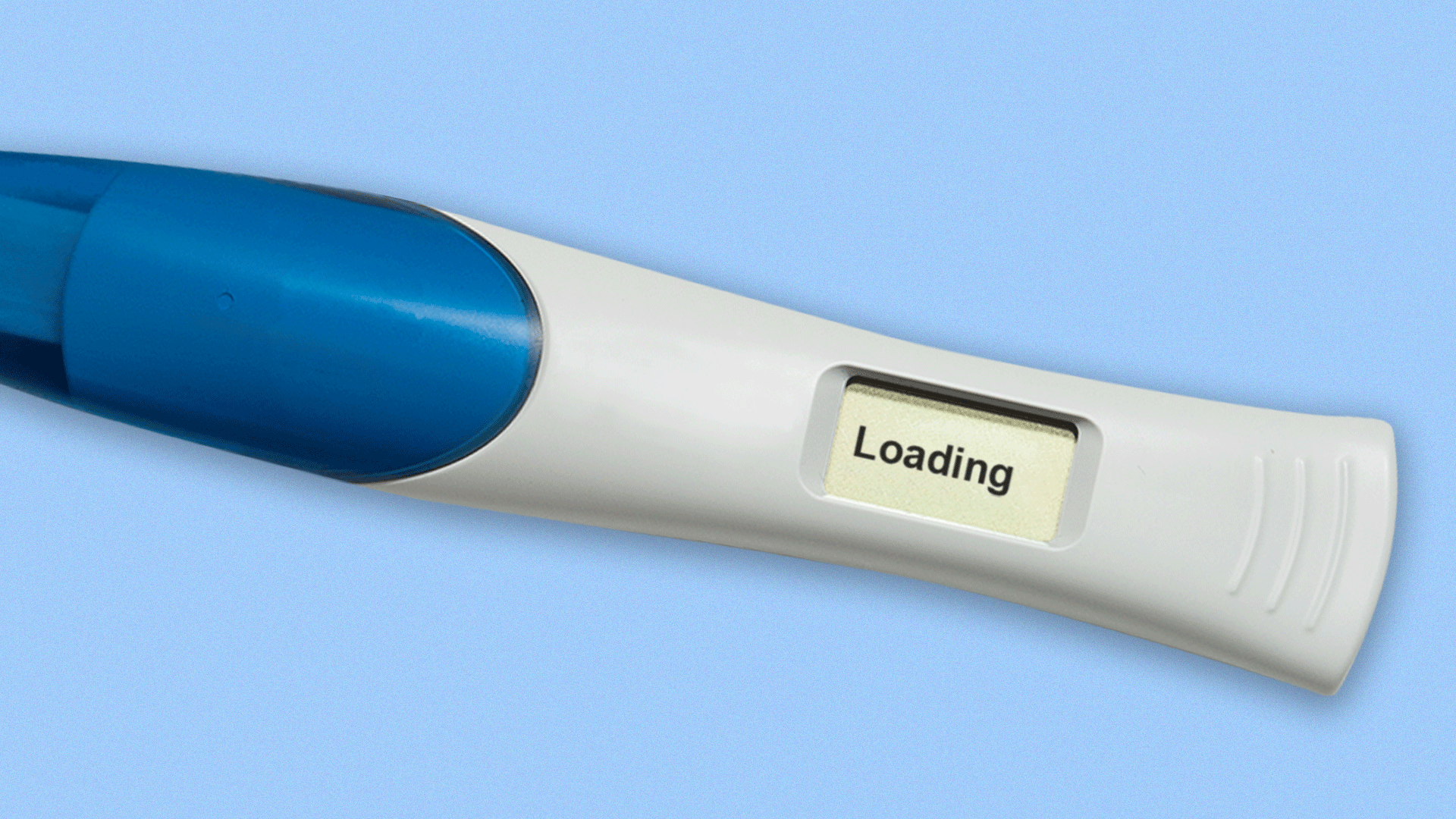 Animated illustration of a pregnancy test with a screen that says loading