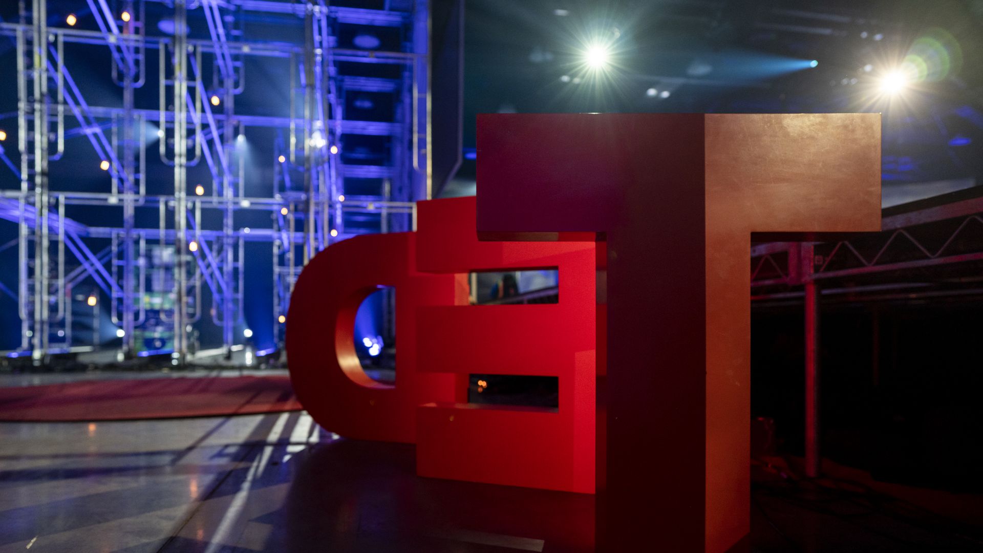 Backstage as workers prepare for the TED2022 conference in Vancouver.
