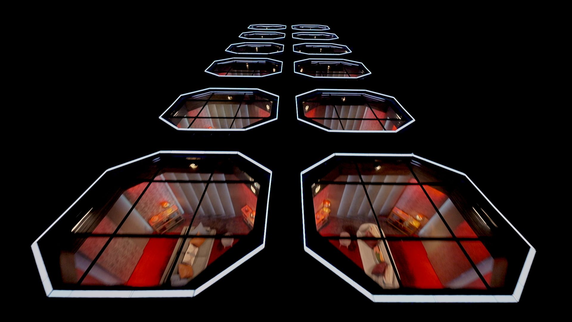 A photo showing an aerial view of the pods used on the reality TV show "Love Is Blind."