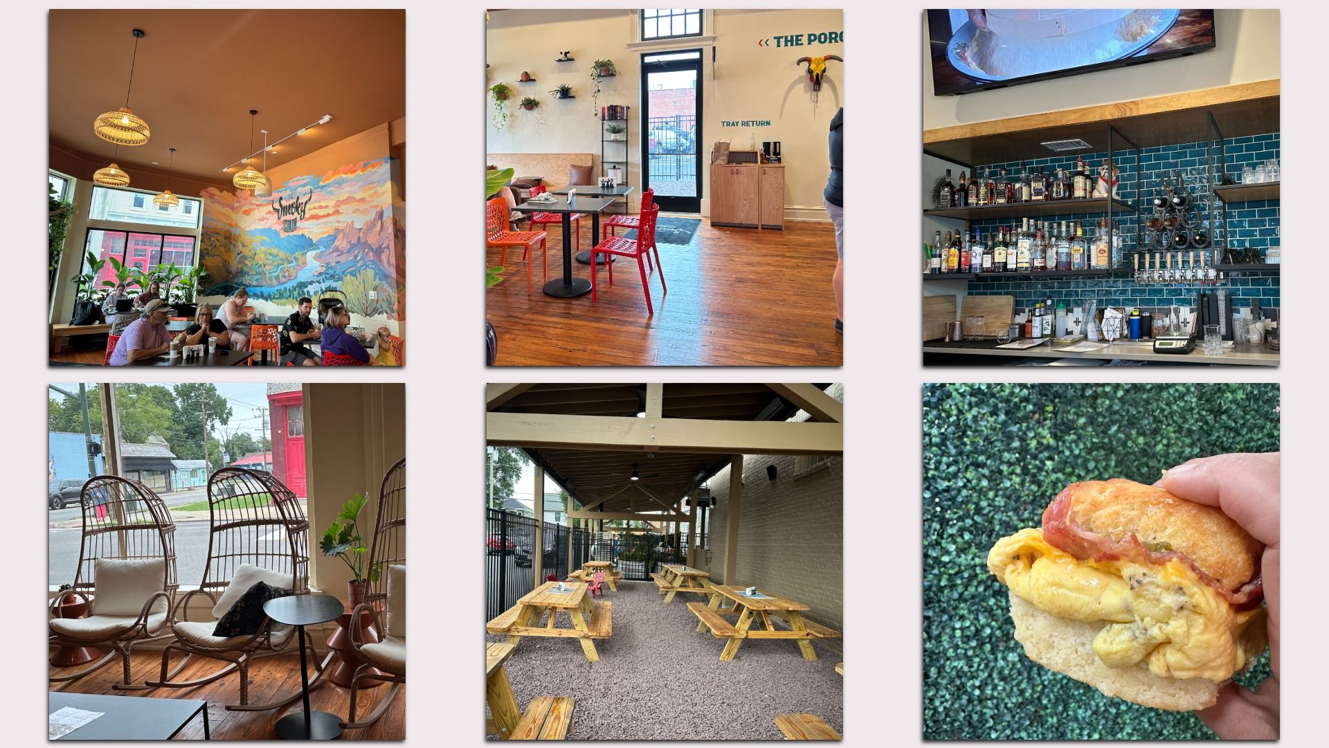 A collage of pics of a cool looking coffee shop 