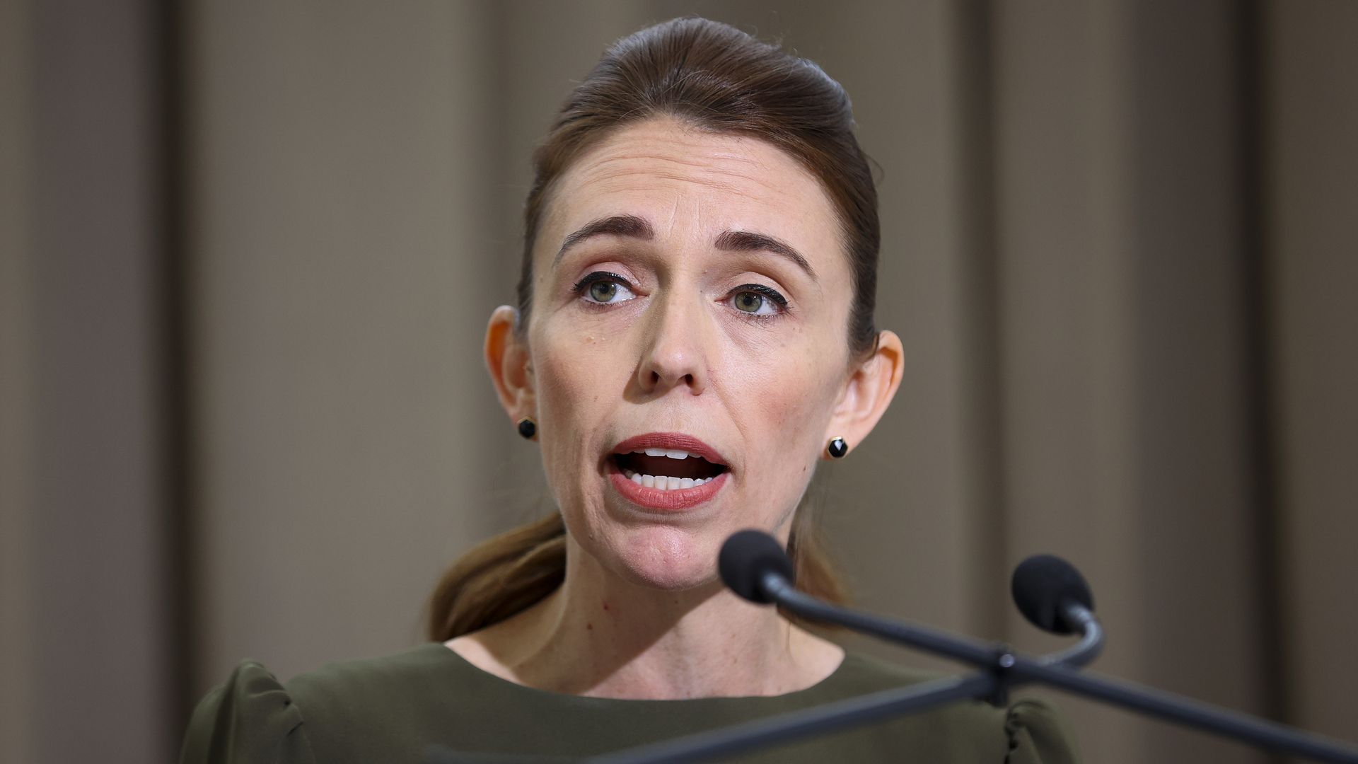 Prime Minister Jacinda Ardern speaks  ahead of the release of the inquiry into the Terrorist Attack on Christchurch Mosques at Parliament on December 08, 2020 in Wellington, New Zealand. 