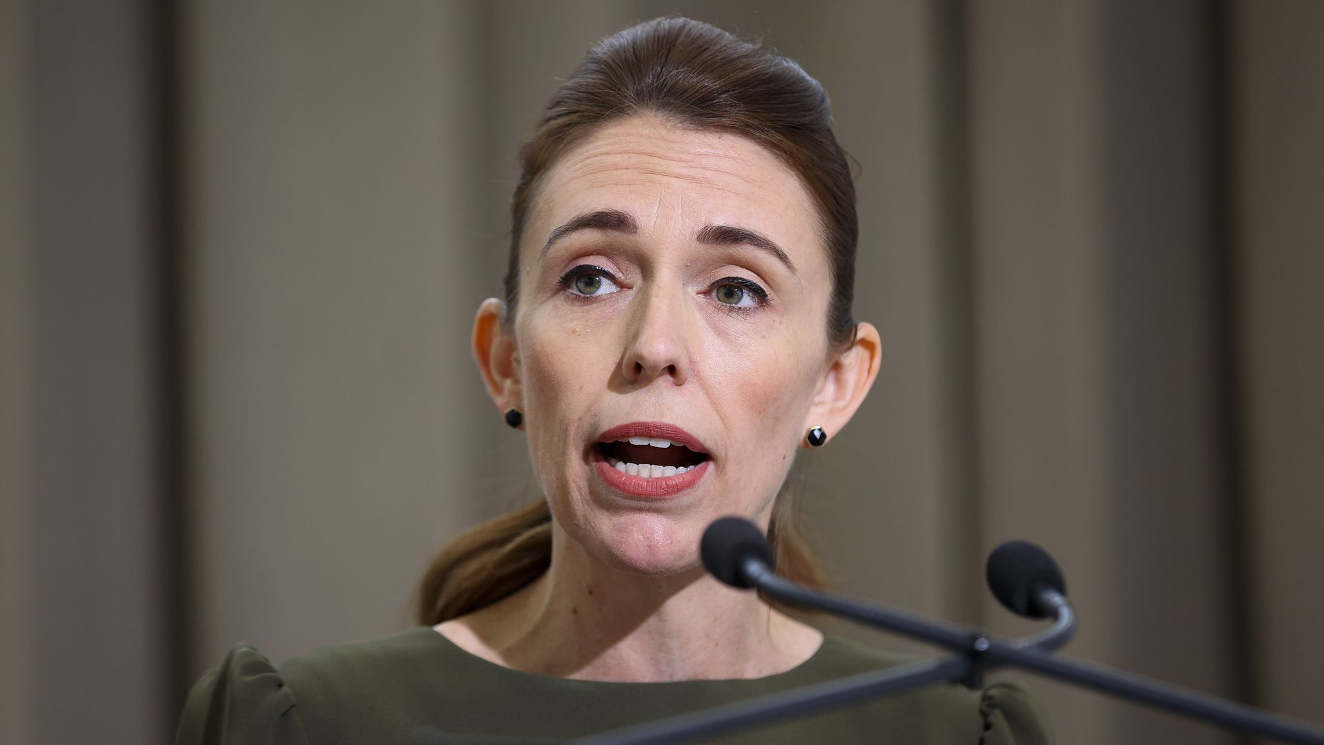 Prime Minister Jacinda Ardern speaks ahead of the release of the inquiry into the Terrorist Attack on Christchurch Mosques at Parliament on December 08, 2020 in Wellington, New Zealand.