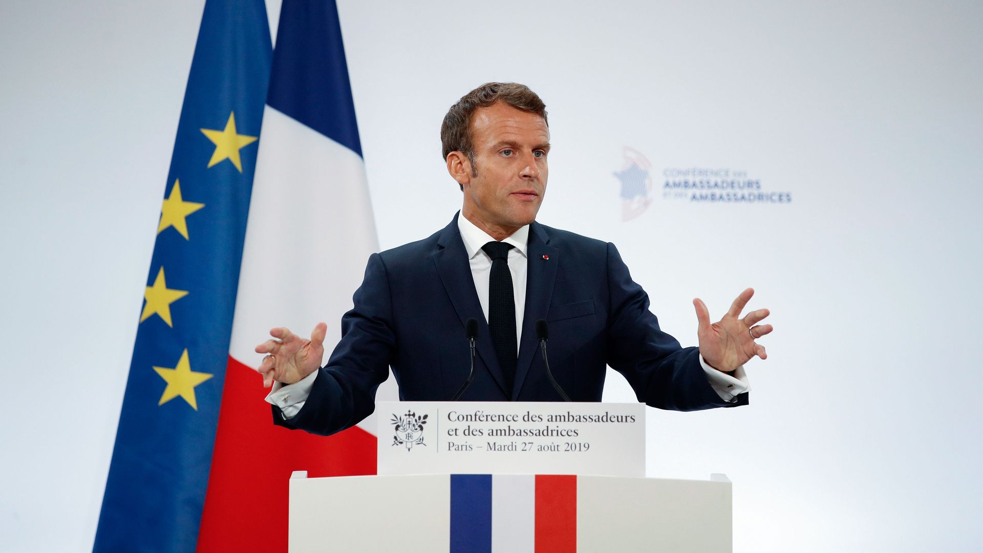 French President Emmanuel Macron delivers a speech during the annual French ambassadors conference