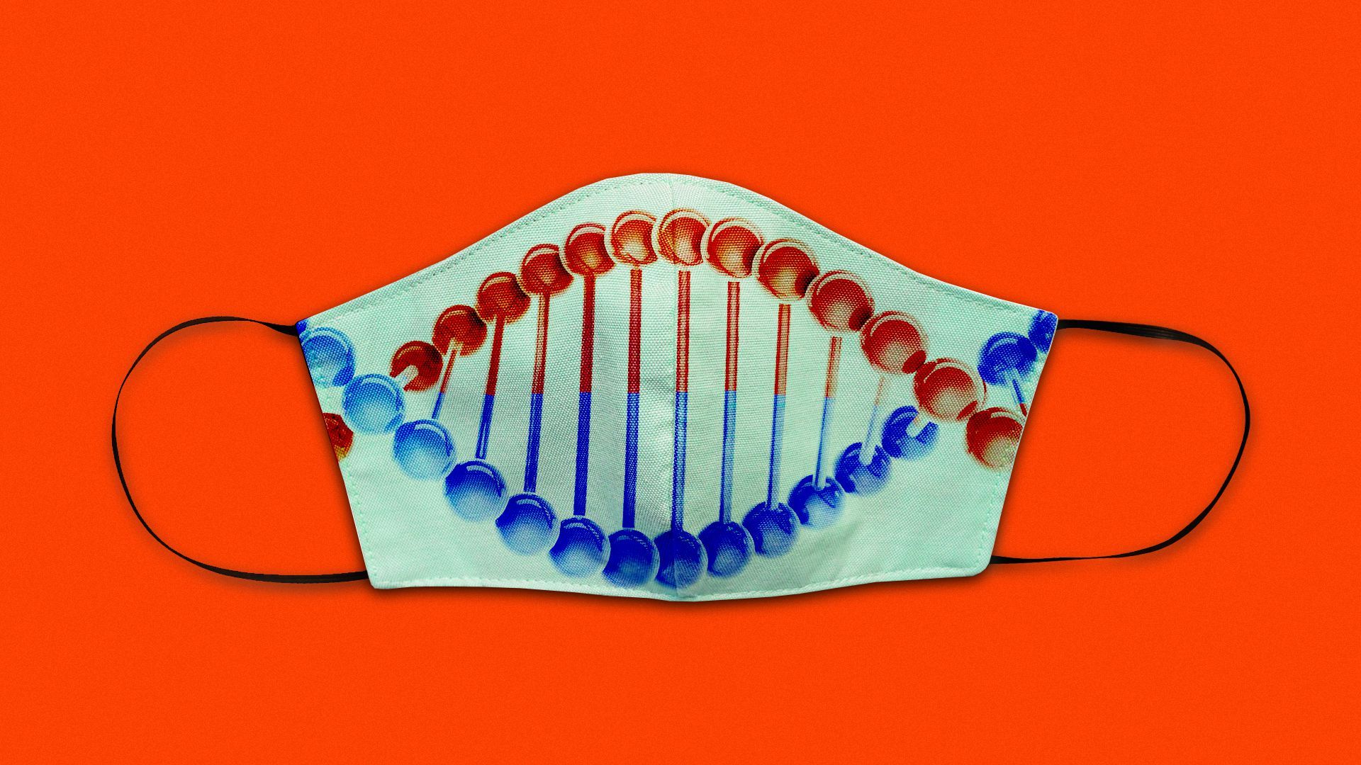 Illustration of a DNA helix on a face mask