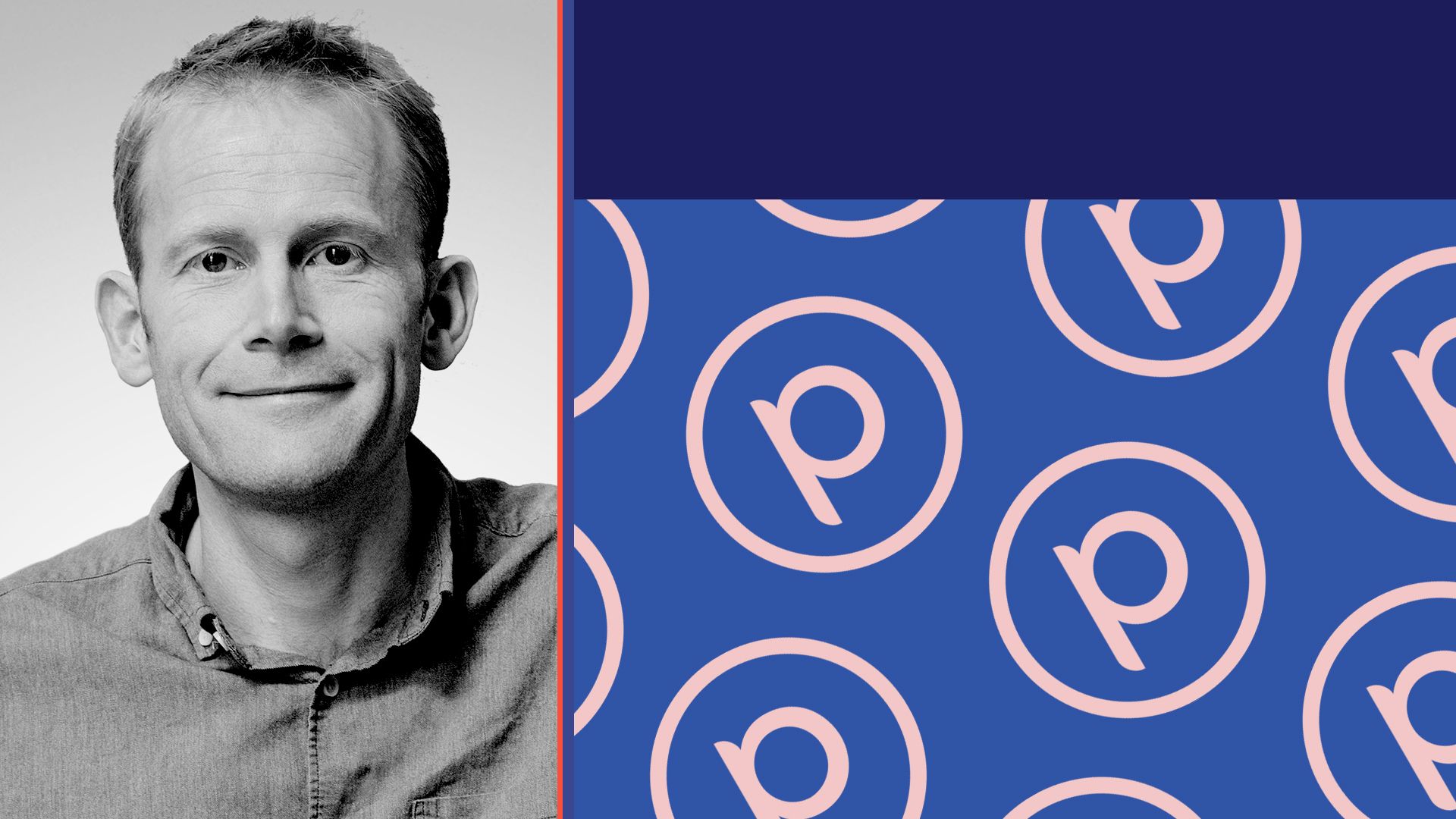 Photo illustration of a collage featuring Will Marshall and colorful rectangles featuring a pattern of Planet Labs logos.