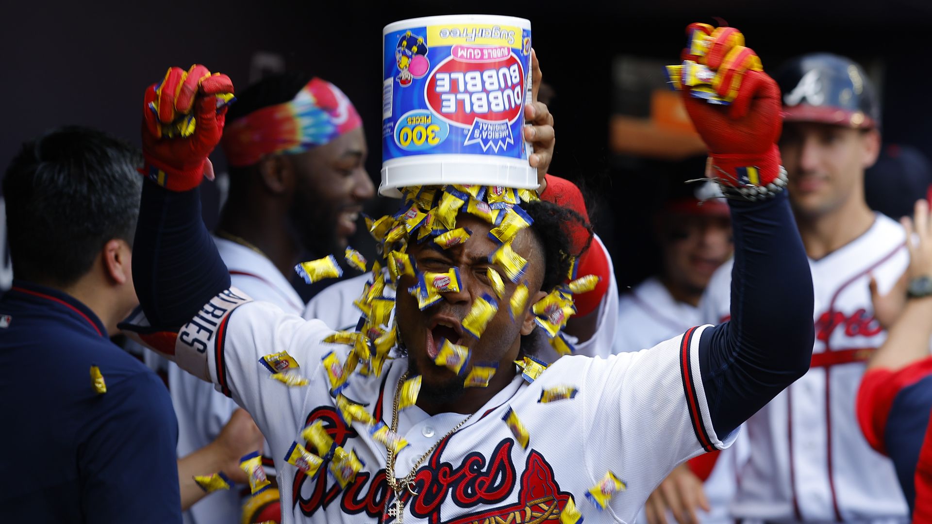 Braves celebrating