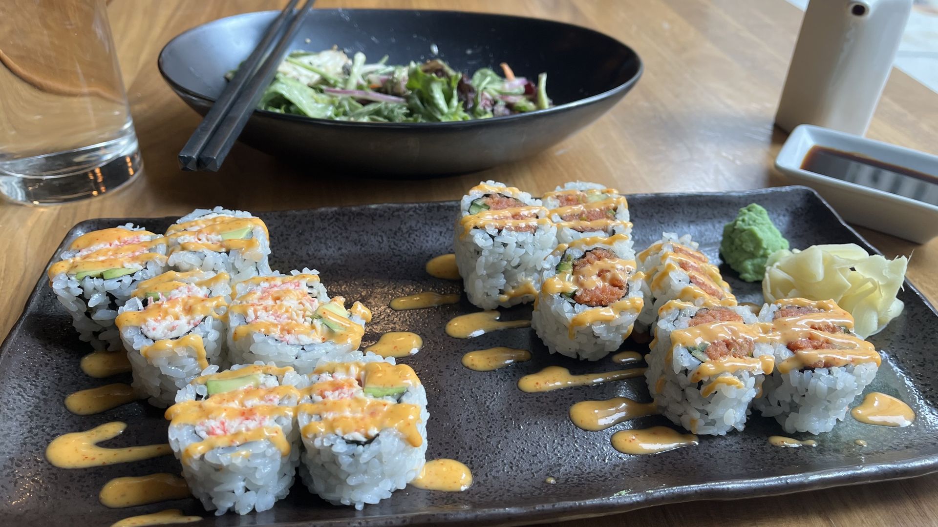 A spicy roll lunch combo at Soraya.