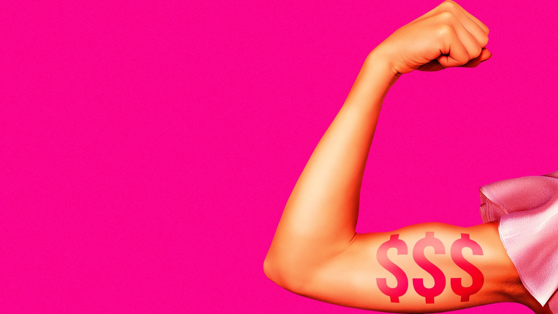 Illustration of a woman flexing her bicep featuring a dollar sign tattoo