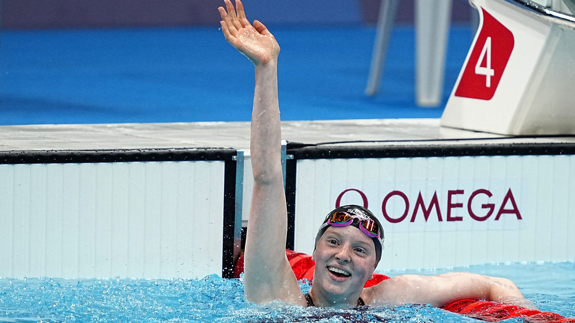  Lydia Jacoby from the USA cheers Swimming: Olympics, women, 100m breaststroke, final at Tokyo Aquatics Centre. Lydia Jacoby from the USA cheers. 
