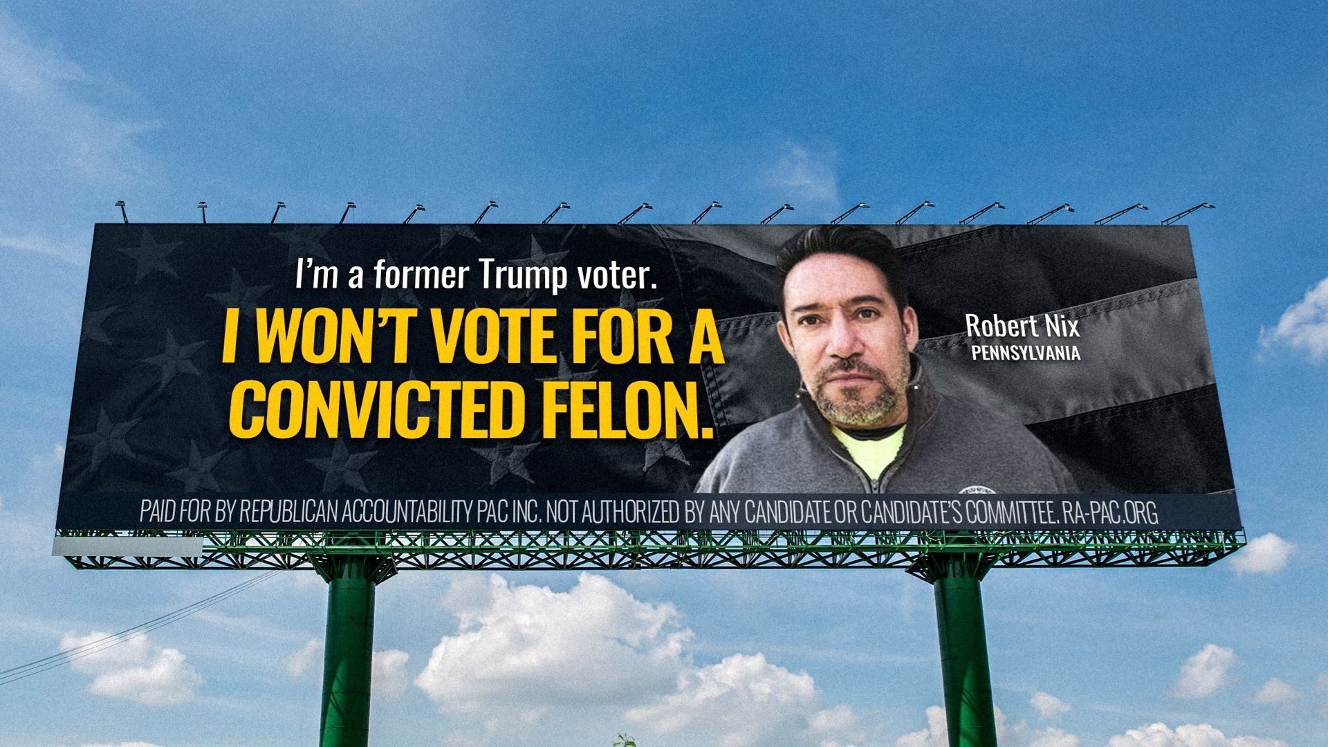 A mock-up of an anti-Trump billboard in Pennsylvania that says, "I Won't Vote For A Convicted Felon."