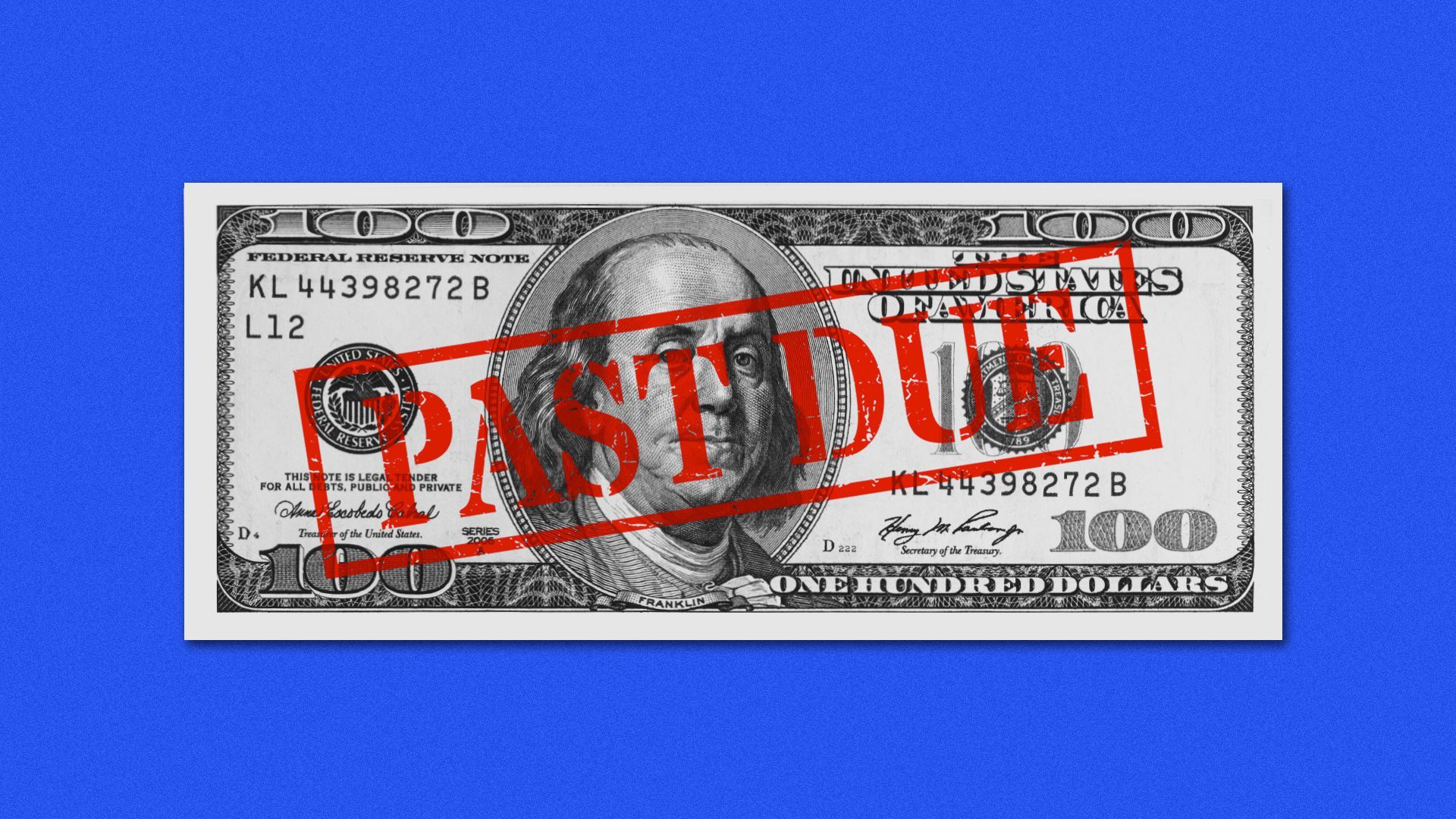 Illustration of a hundred dollar bill with a "PAST DUE" stamp across it.