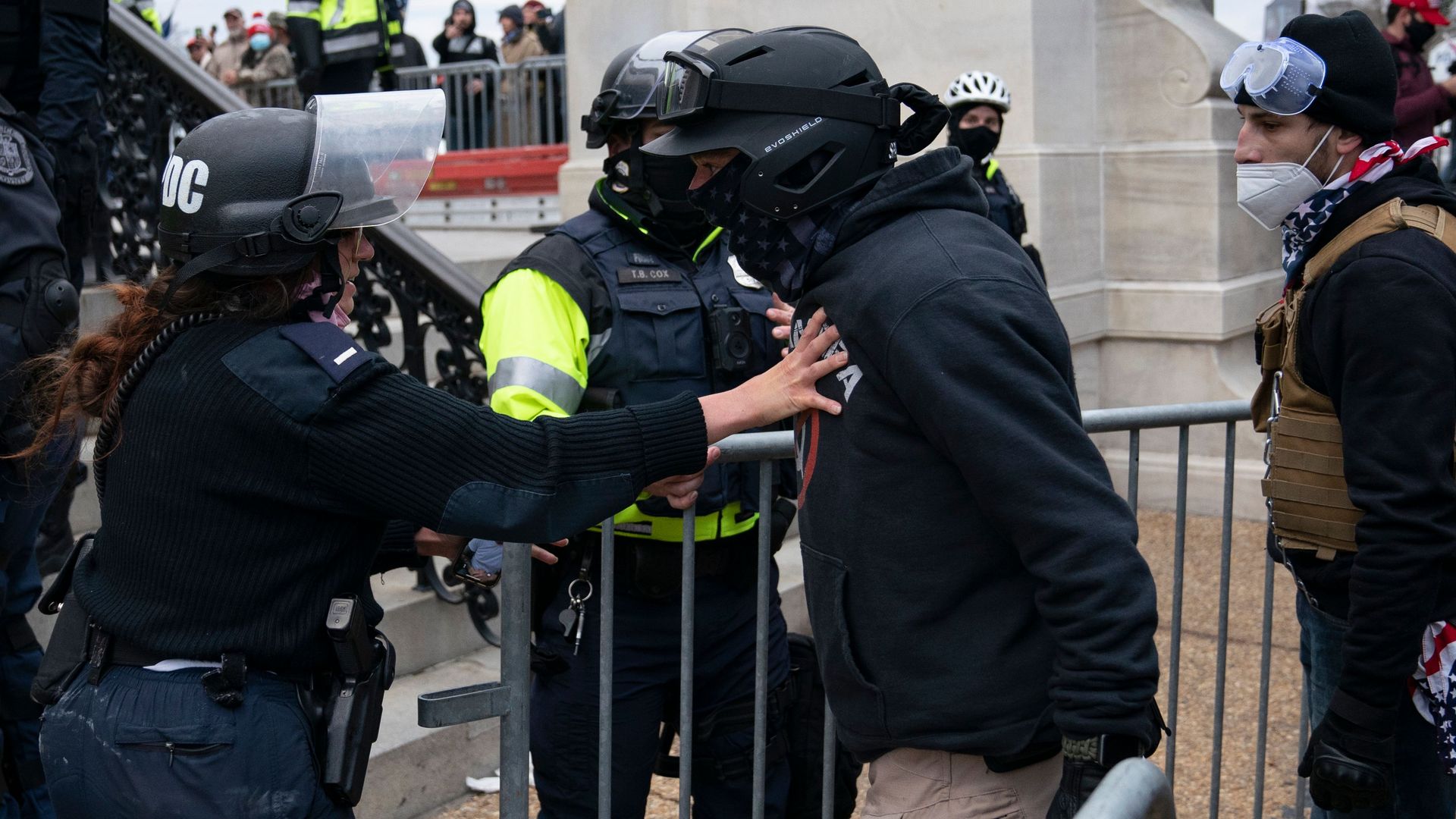 A protester, who claims to be a member of the Proud Boys, at the Capitol siege.