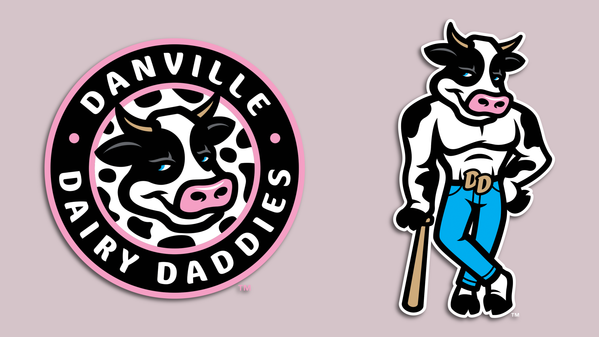 A logo of sexual looking cow, shirtless and winking at the camera 