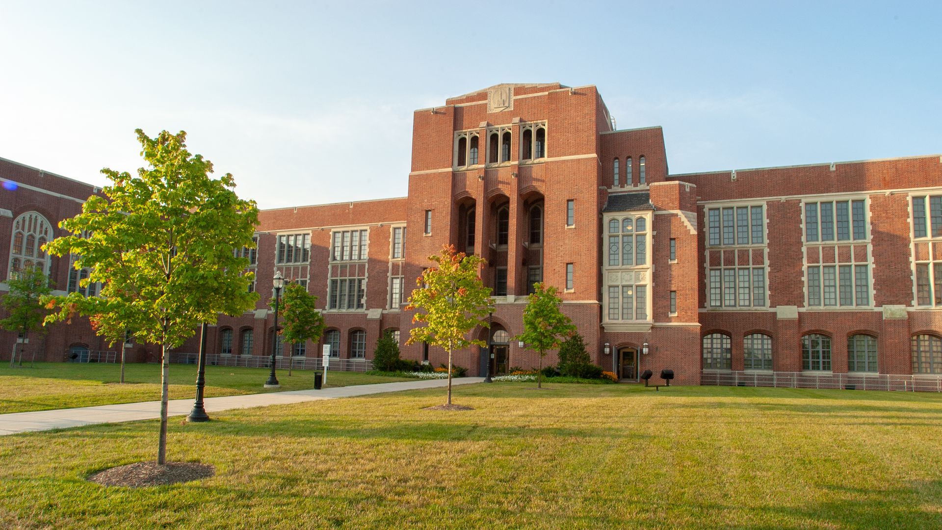  Low angle view, on a sunny day, of Johns Hopkins Eastern campus in Baltimore, Maryland, July 10, 2004. From the Homewood Photography Collection