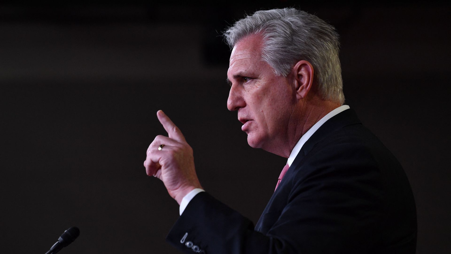 US House Minority Leader, Kevin McCarthy, Republican of California, speaks during his weekly press briefing on Capitol Hill in Washington, DC, on January 21, 2021