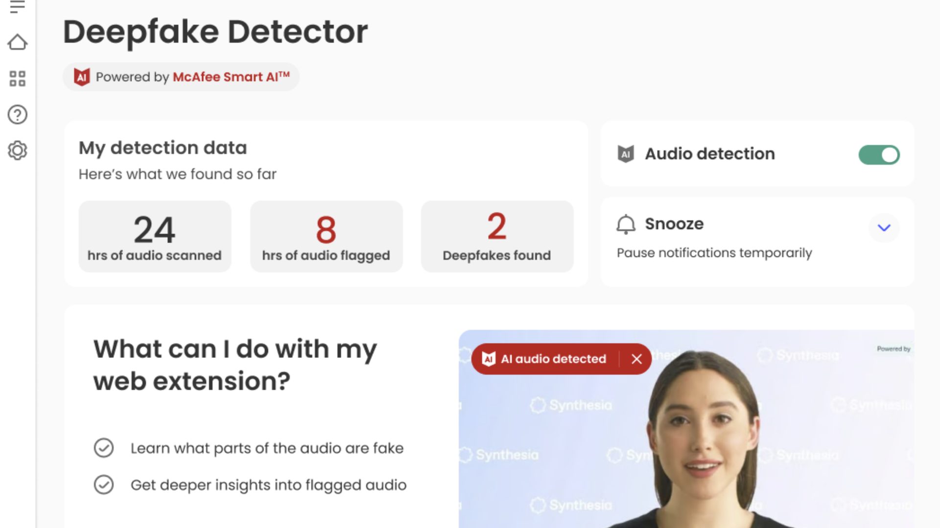 Screenshot of McAfee's Deepfake Detector tool