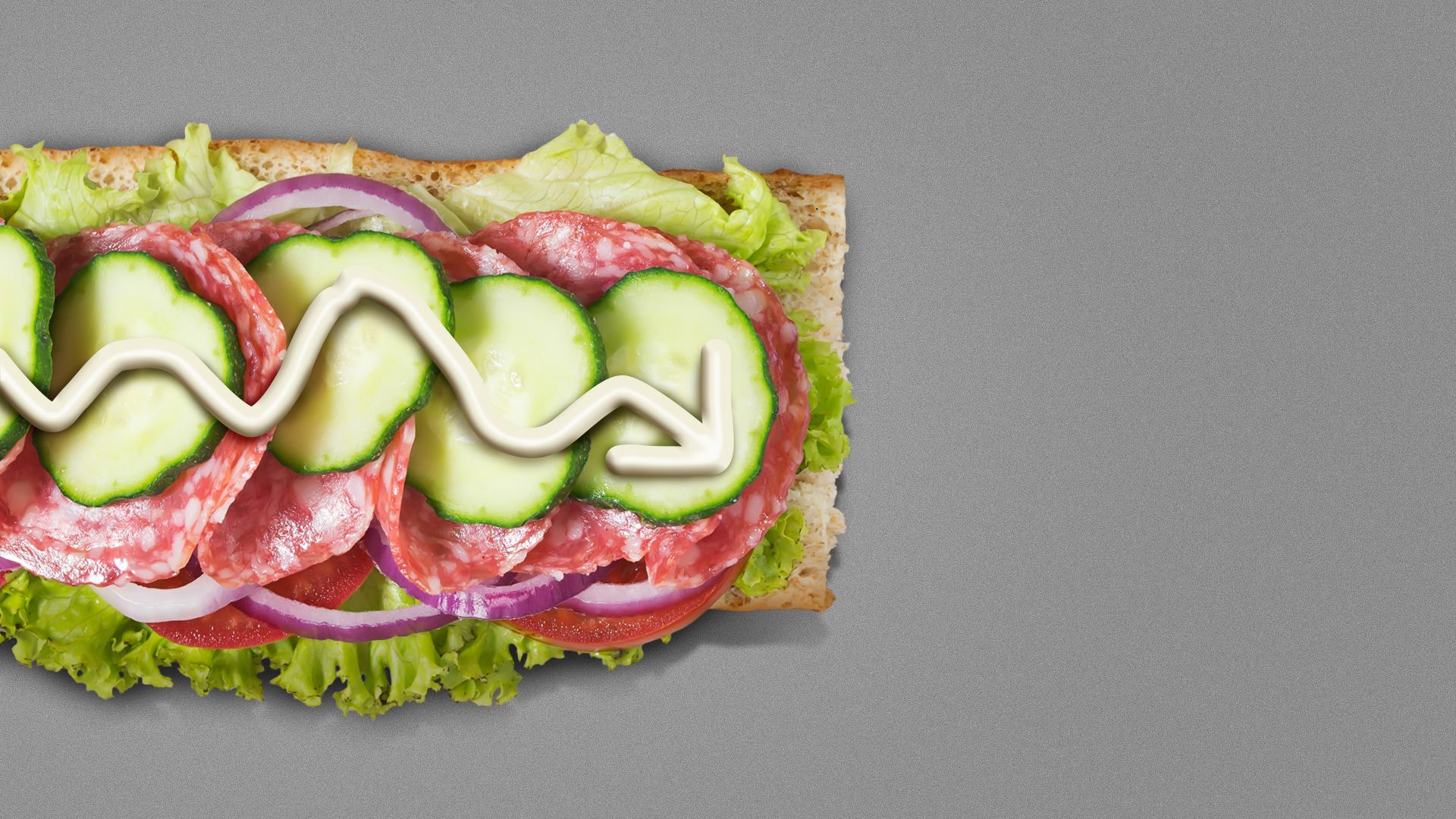 Illustration of a sandwich with mayonnaise in a downward trend line 