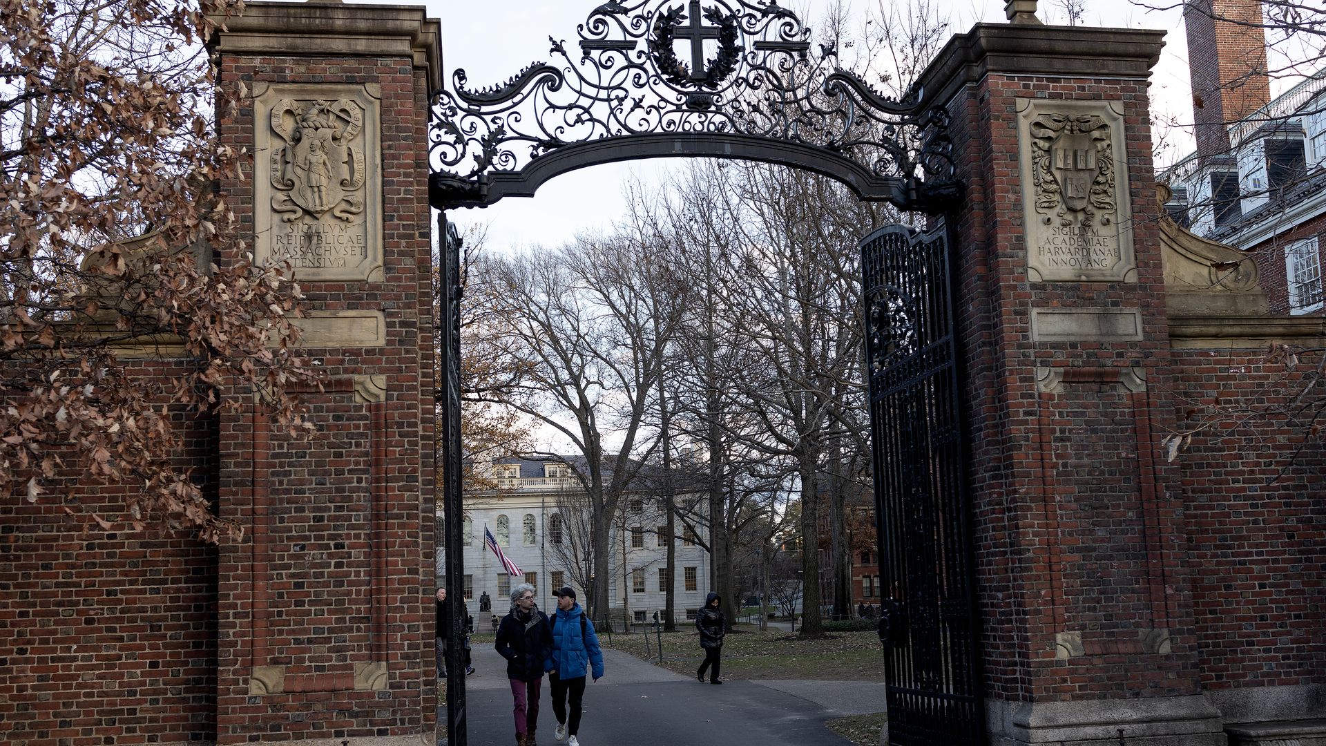 Harvard Yard on a winter evening during finals week, December 13,