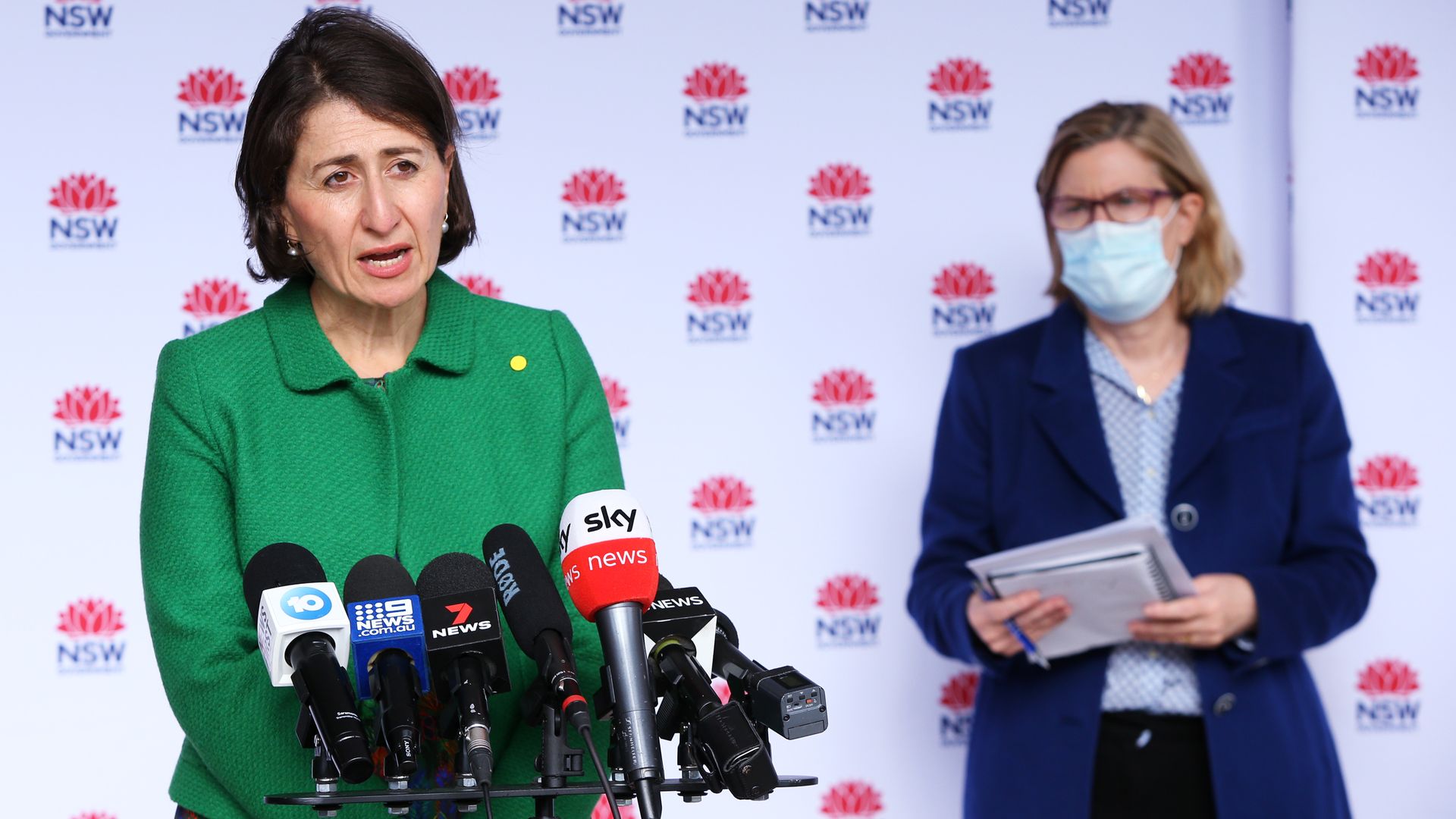  Premier Gladys Berejiklian and NSW Chief Health Officer Dr Kerry Chant speak during a press conference on June 24, 2021 in Sydney, Australia.