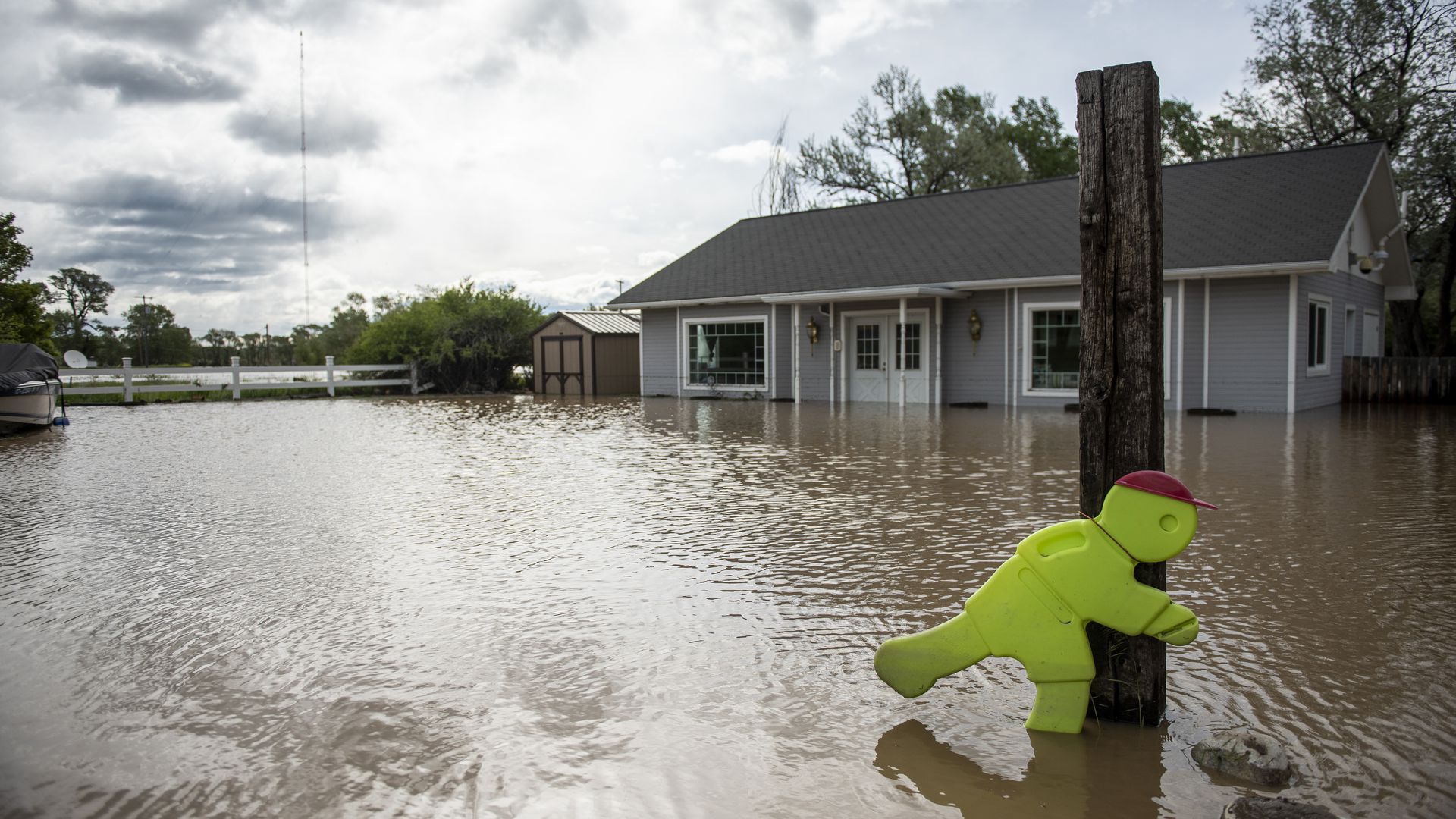 A home beset by unprecedented flooding in Livingston, Montana — the seat of Park County — near Yellowstone National Park