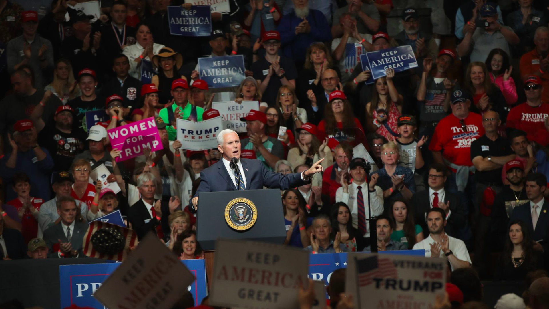 Pence on stage among rally-goers