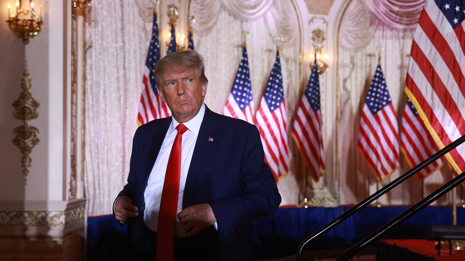 Former President Donald Trump leaves the stage after speaking during an event at his Mar-a-Lago home on November 15, 2022 in Palm Beach, Florida. 