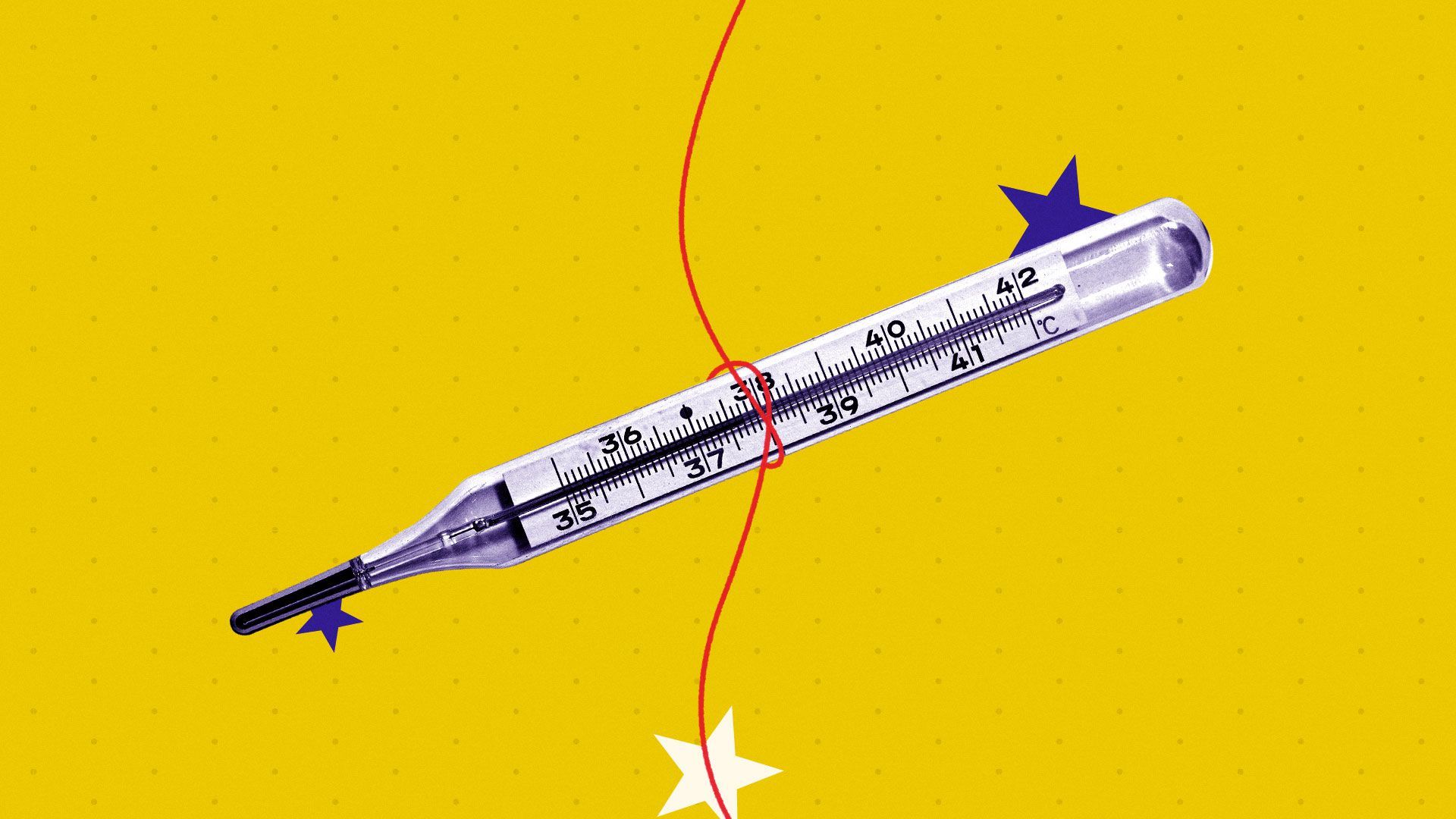 Illustration of thermometer tied with line and stars