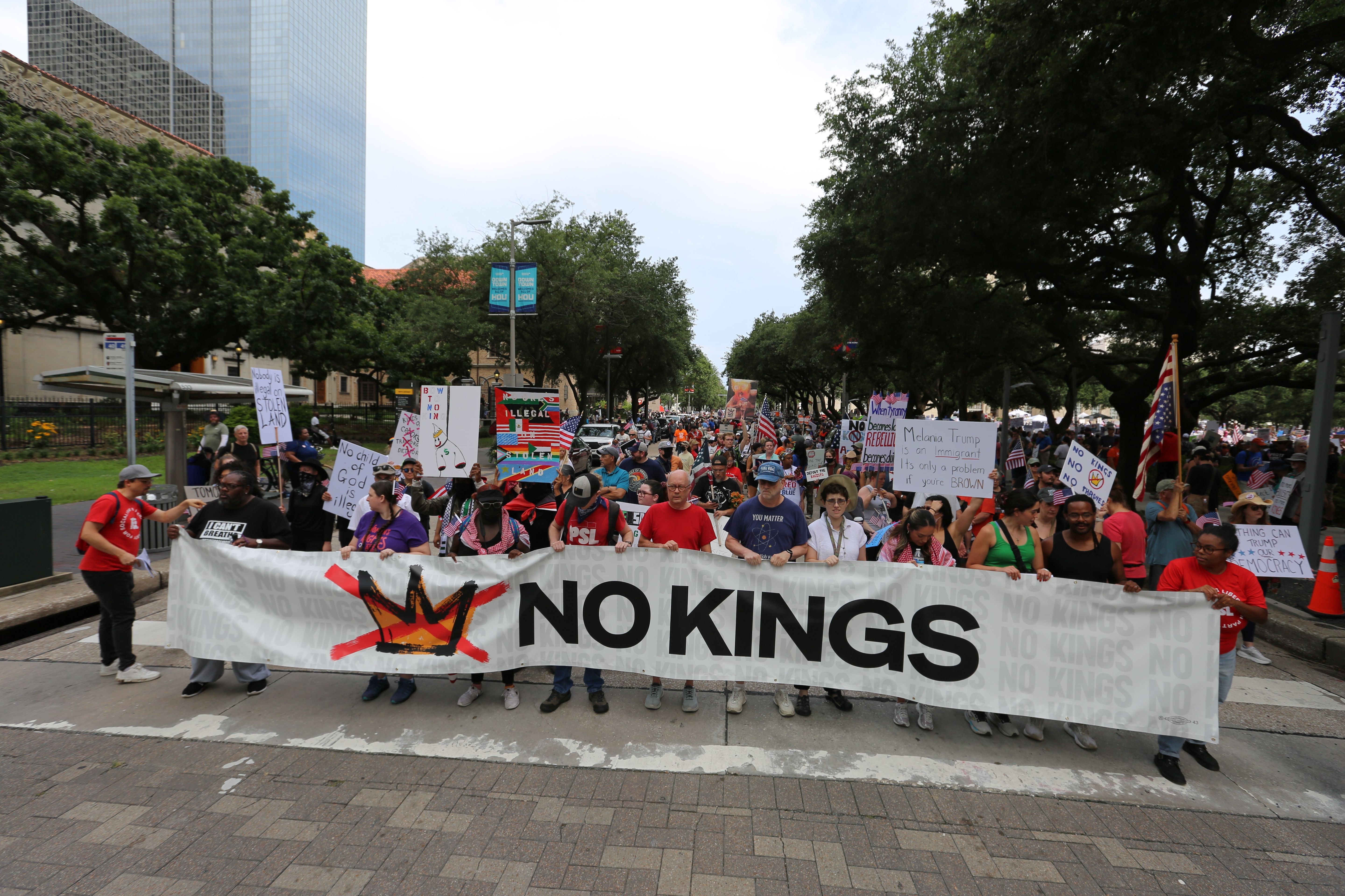 Thousands of protesters march through downtown Houston