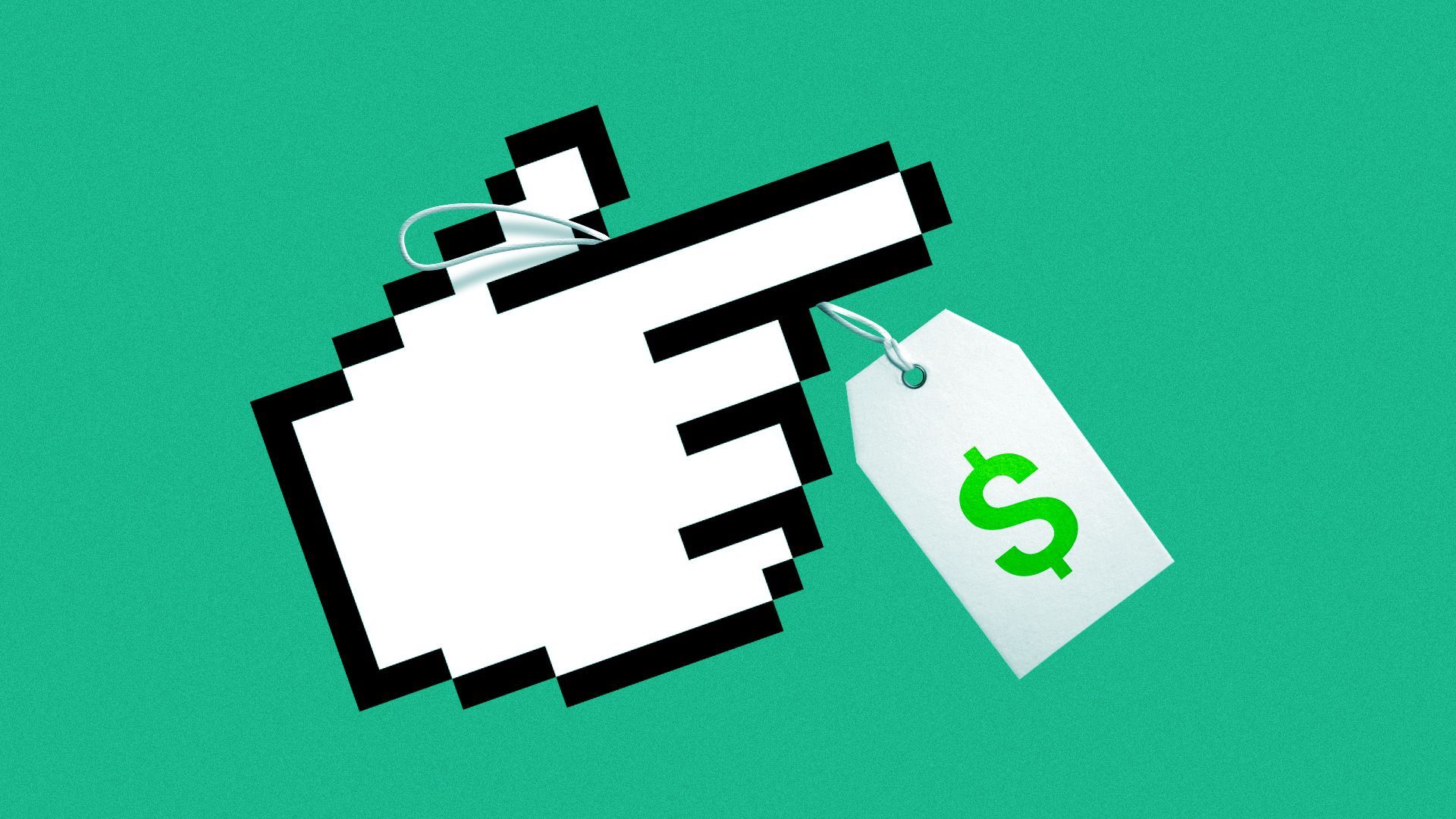 Illustration of a cursor hand holding a price tag.