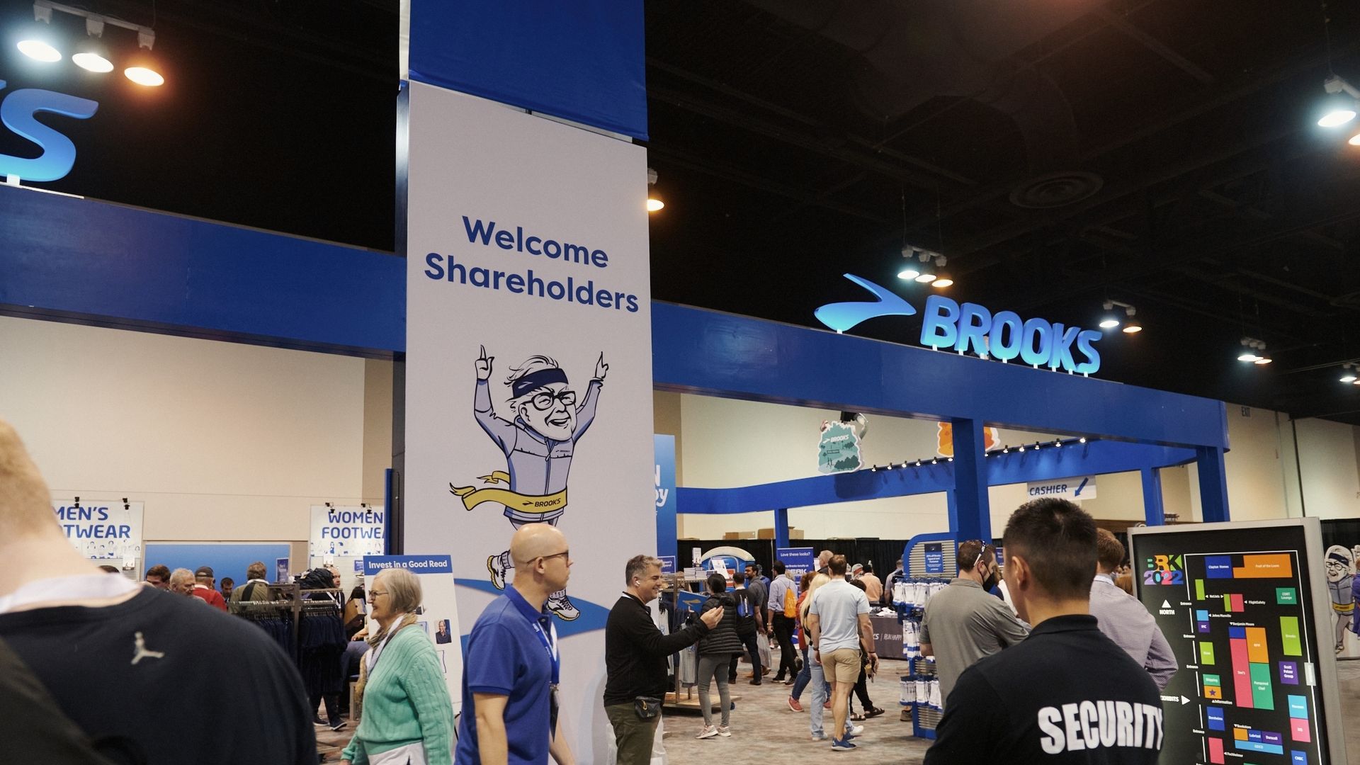 Brooks Running Co. signage during a shareholders shopping day ahead of the Berkshire Hathaway annual meeting in Omaha, Nebraska, U.S., on Friday, April 29, 2022