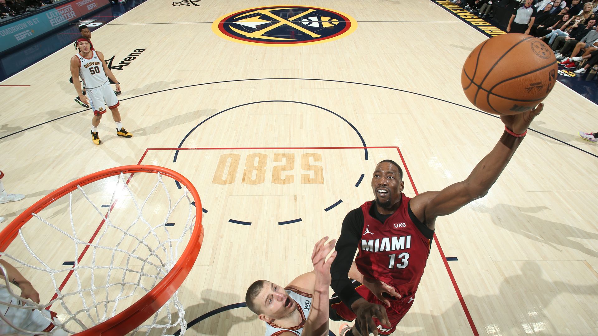 Bam Adebayo reaches toward a basket