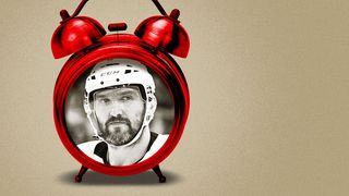 Photo illustration collage of Alex Ovechkin inside a red alarm clock.