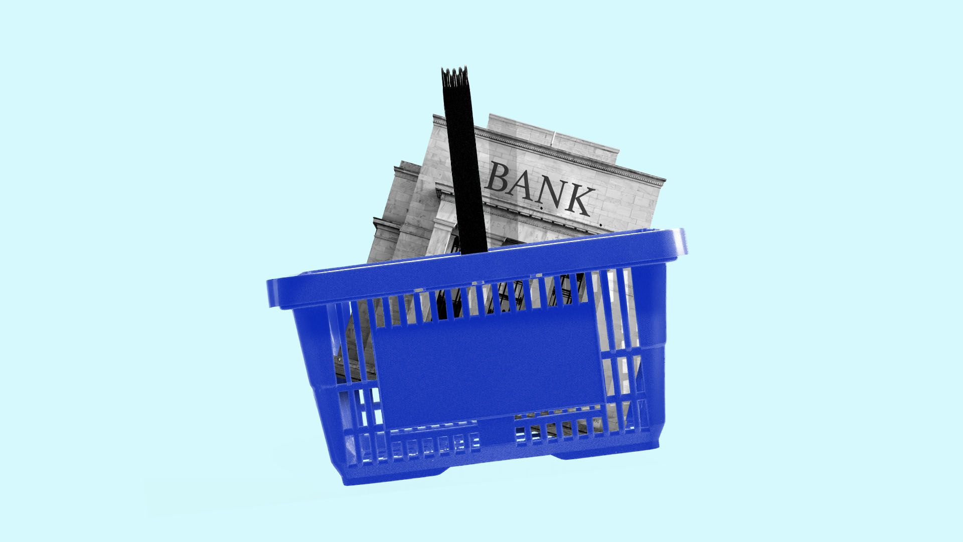 llustration of a supermarket basket with a bank inside
