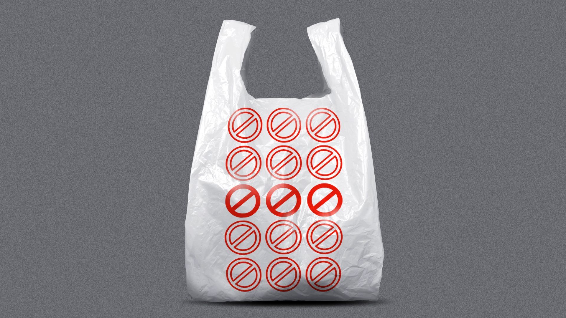 Illustration of a plastic "thank you bag" with "no symbols" in place of words
